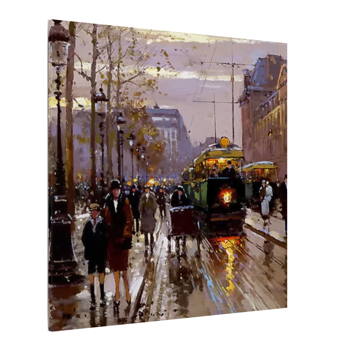 Canvas Print - Vintage Art of France Streetcar, French Artwork