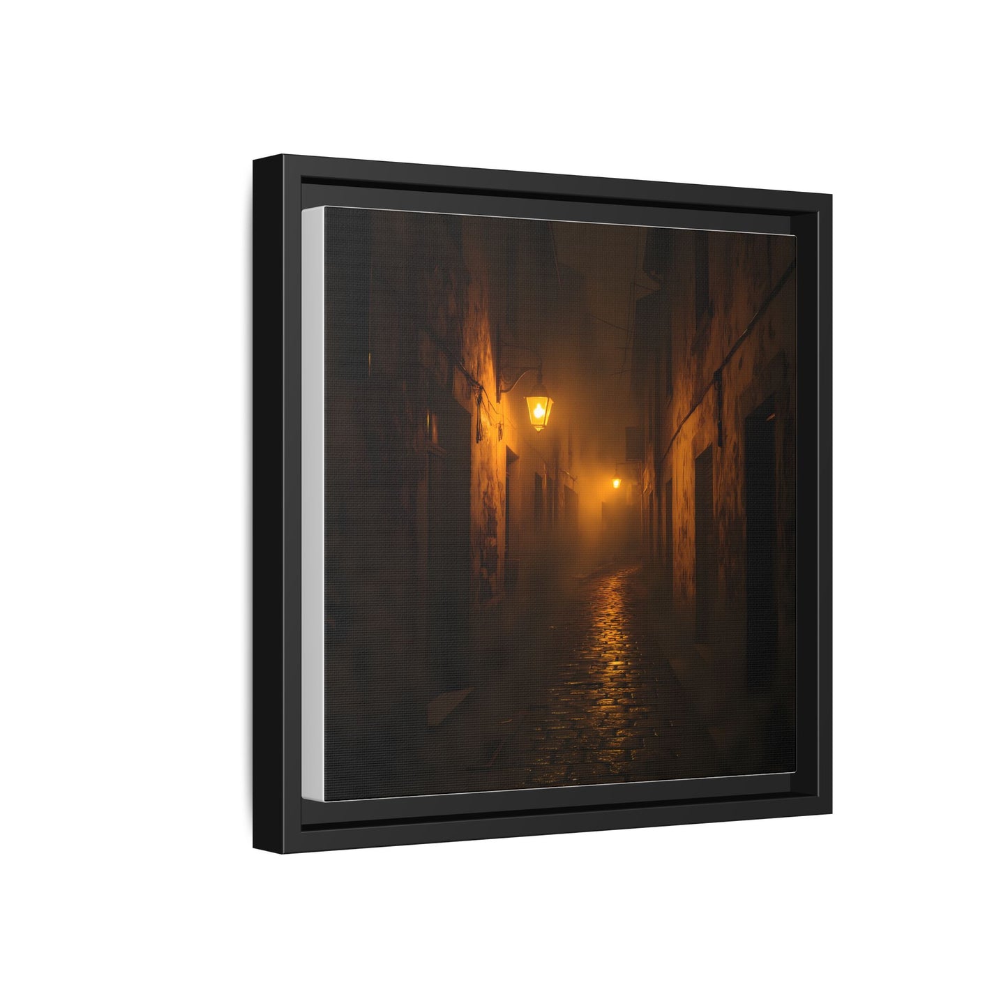 Framed Canvas Art, Foggy Street, Moody Wall Decor, Cozy Home Aesthetic, Gift for Art Lovers, Nighttime Atmosphere