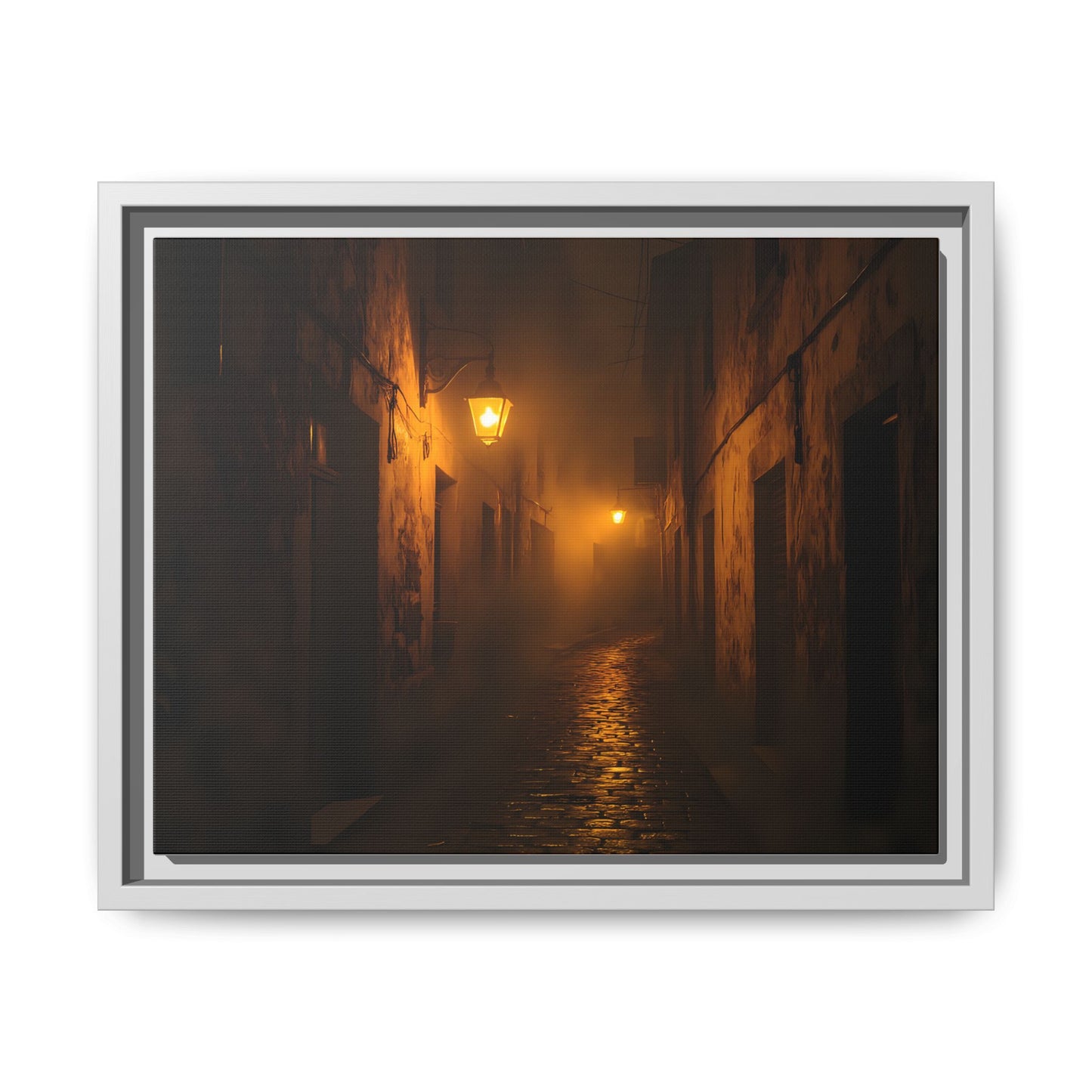 Framed Canvas Art, Foggy Street, Moody Wall Decor, Cozy Home Aesthetic, Gift for Art Lovers, Nighttime Atmosphere