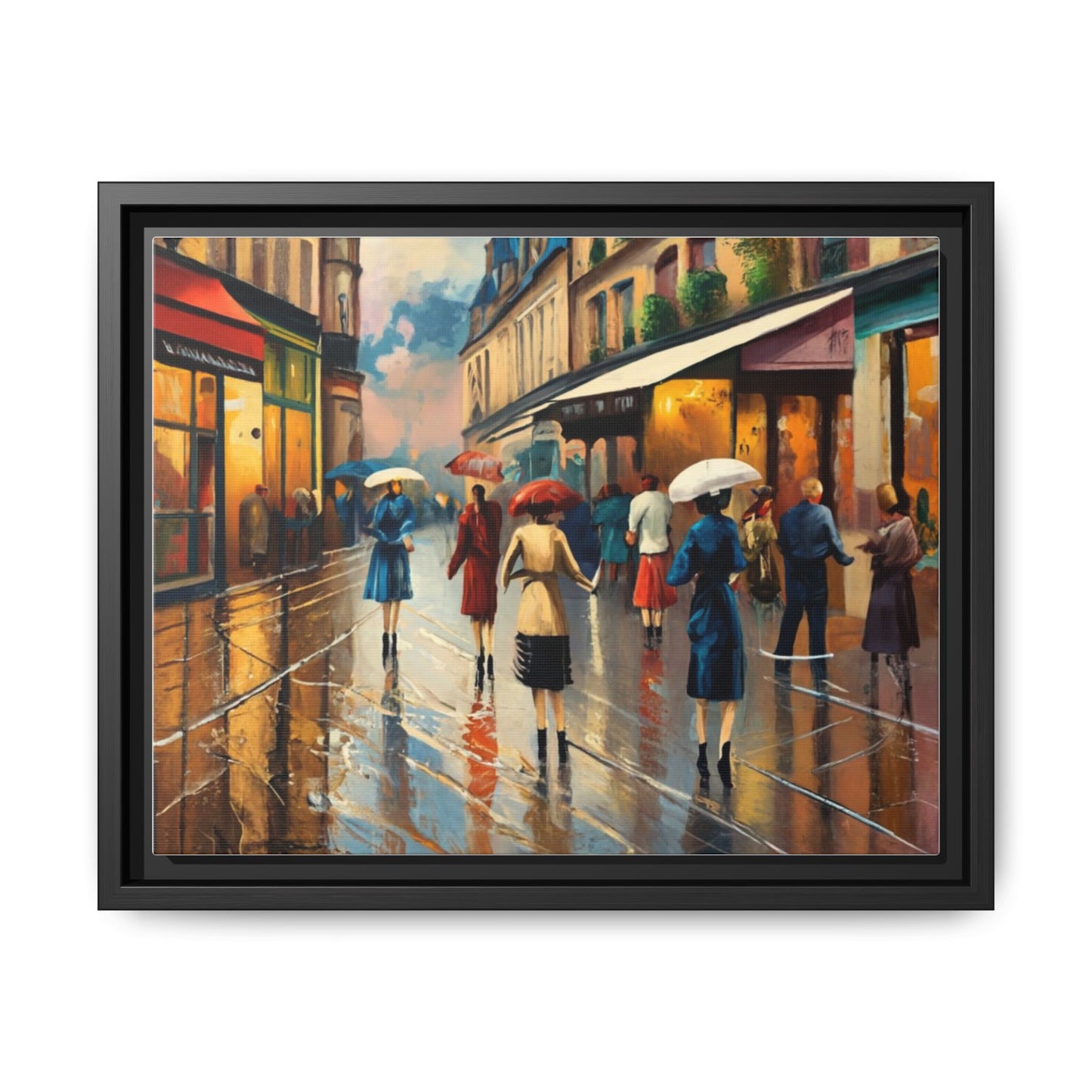 Framed Canvas-Cityscape French Ladies Shopping