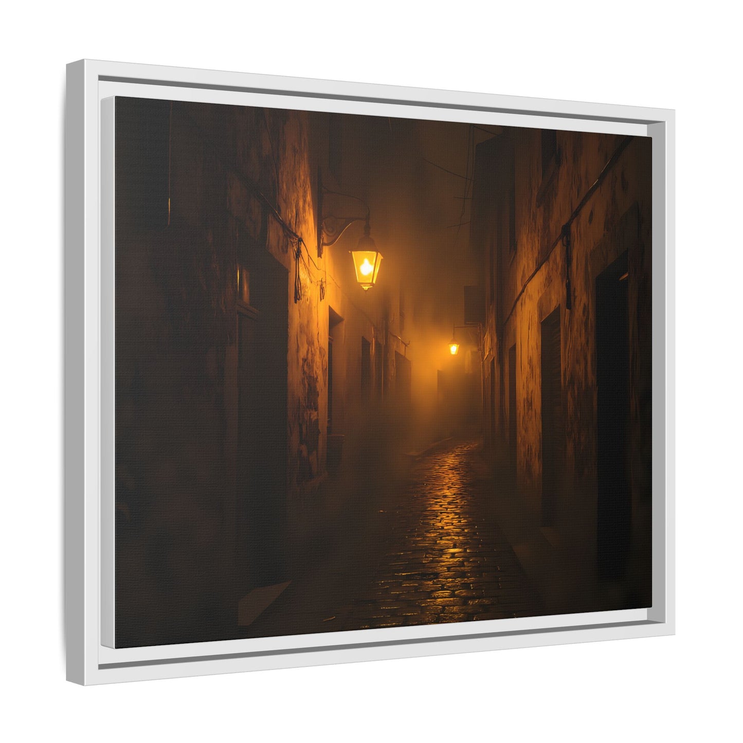 Framed Canvas Art, Foggy Street, Moody Wall Decor, Cozy Home Aesthetic, Gift for Art Lovers, Nighttime Atmosphere