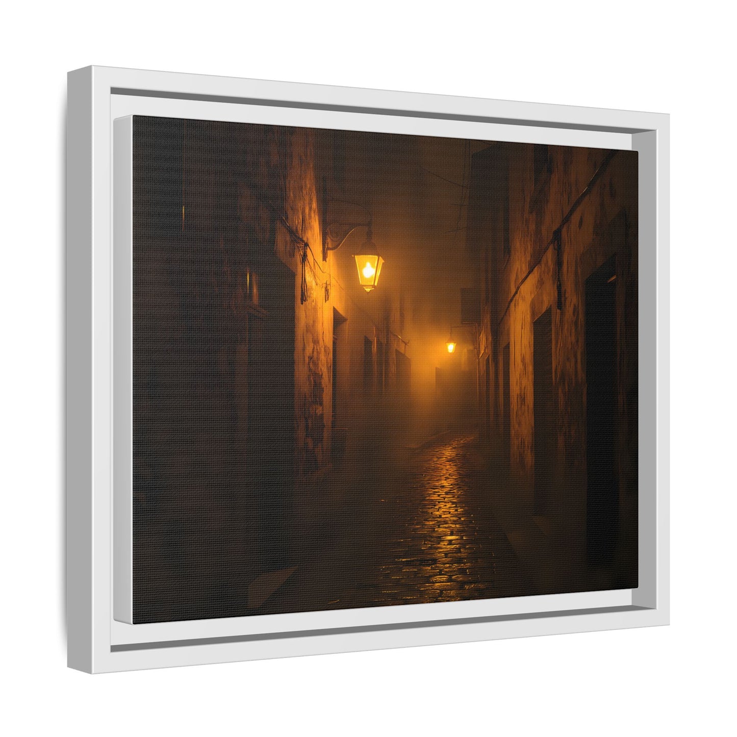 Framed Canvas Art, Foggy Street, Moody Wall Decor, Cozy Home Aesthetic, Gift for Art Lovers, Nighttime Atmosphere