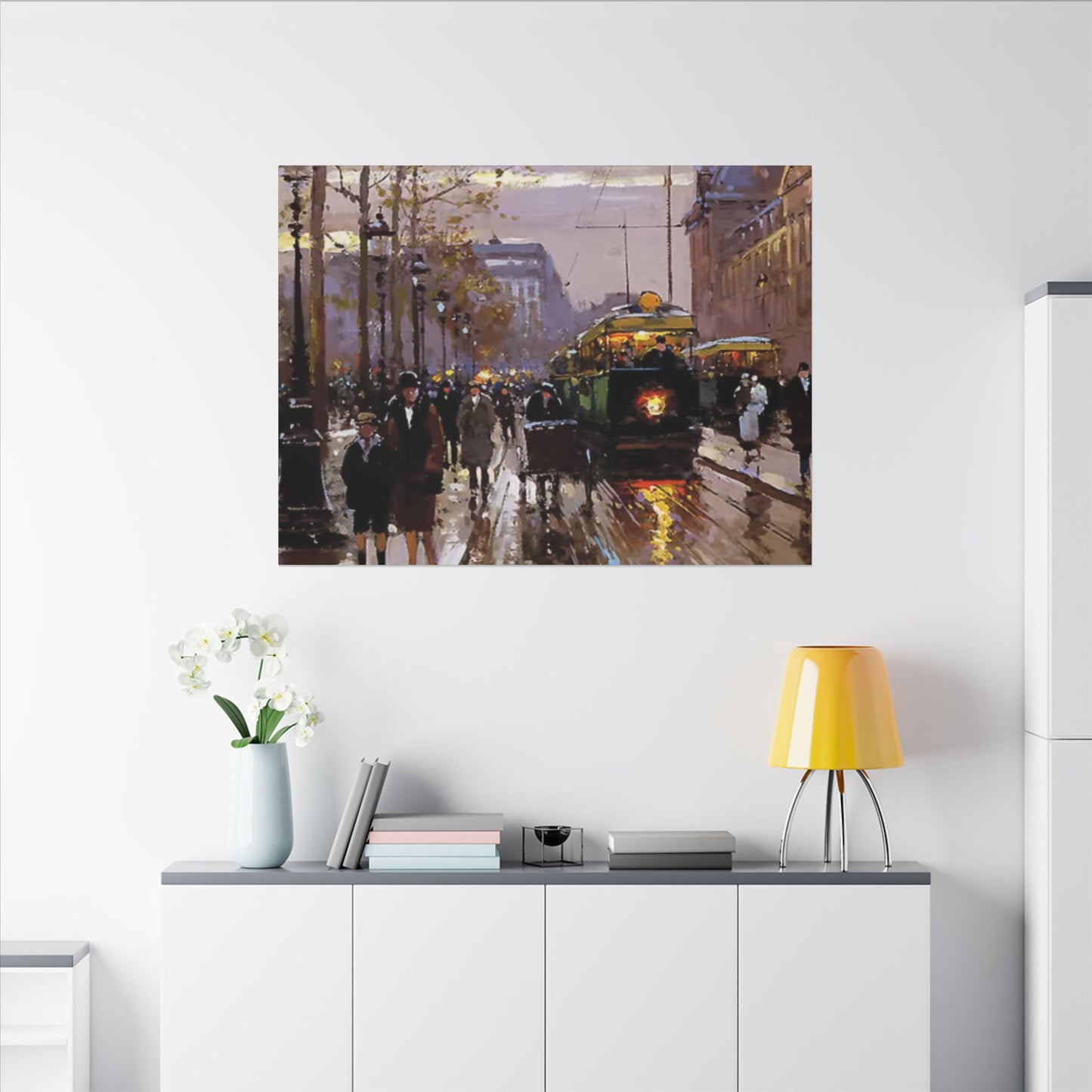 Canvas Print - Vintage Art of France Streetcar, French Artwork
