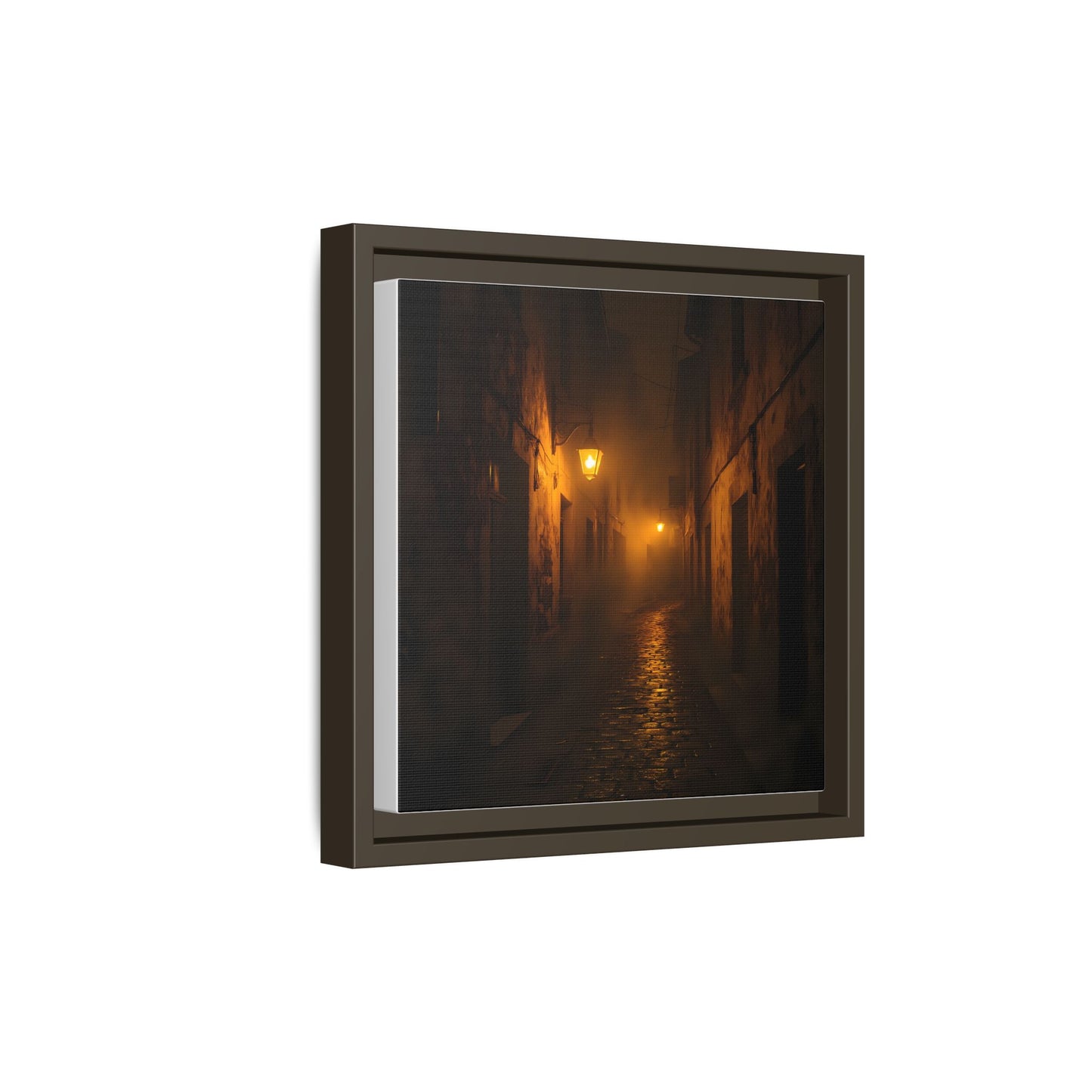 Framed Canvas Art, Foggy Street, Moody Wall Decor, Cozy Home Aesthetic, Gift for Art Lovers, Nighttime Atmosphere