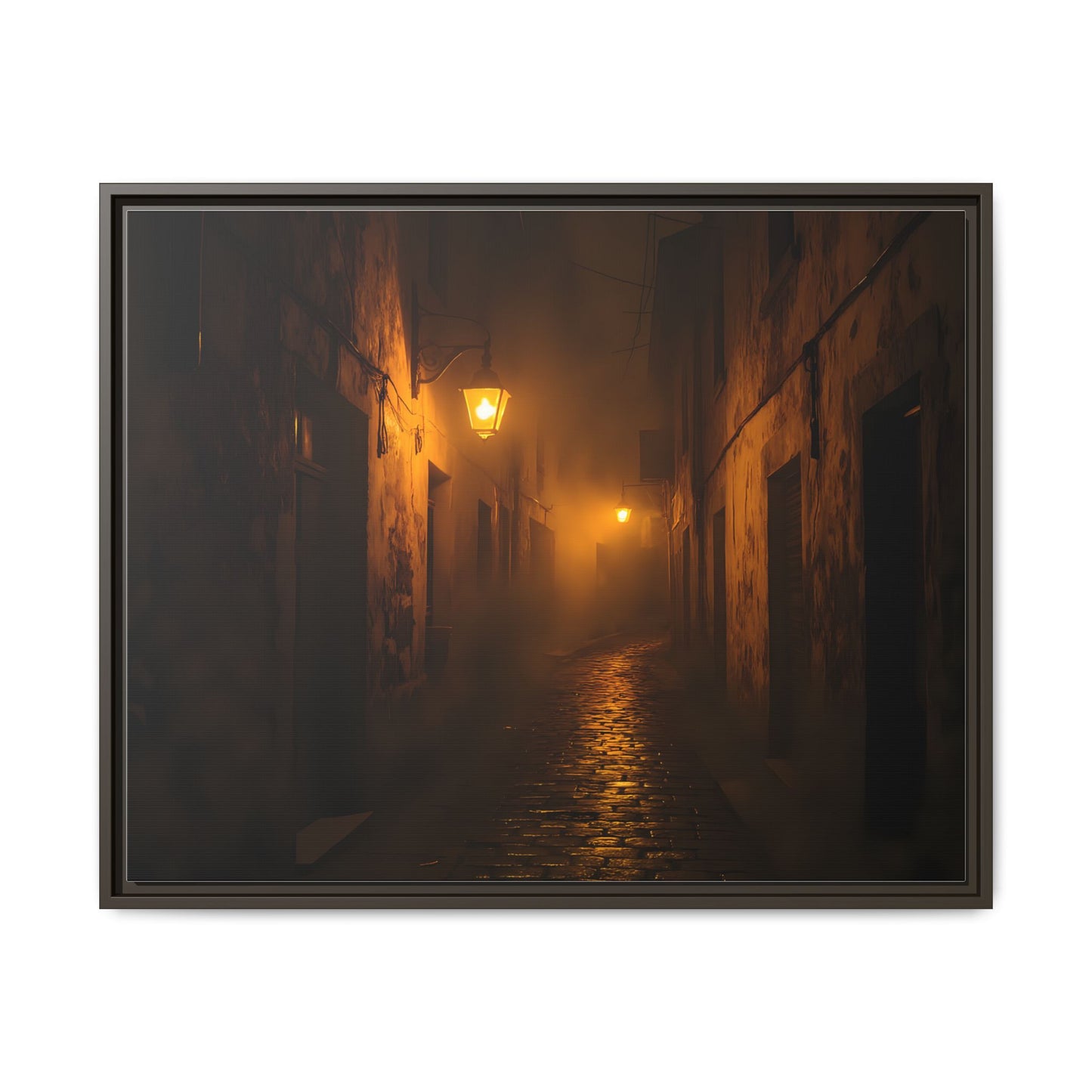 Framed Canvas Art, Foggy Street, Moody Wall Decor, Cozy Home Aesthetic, Gift for Art Lovers, Nighttime Atmosphere