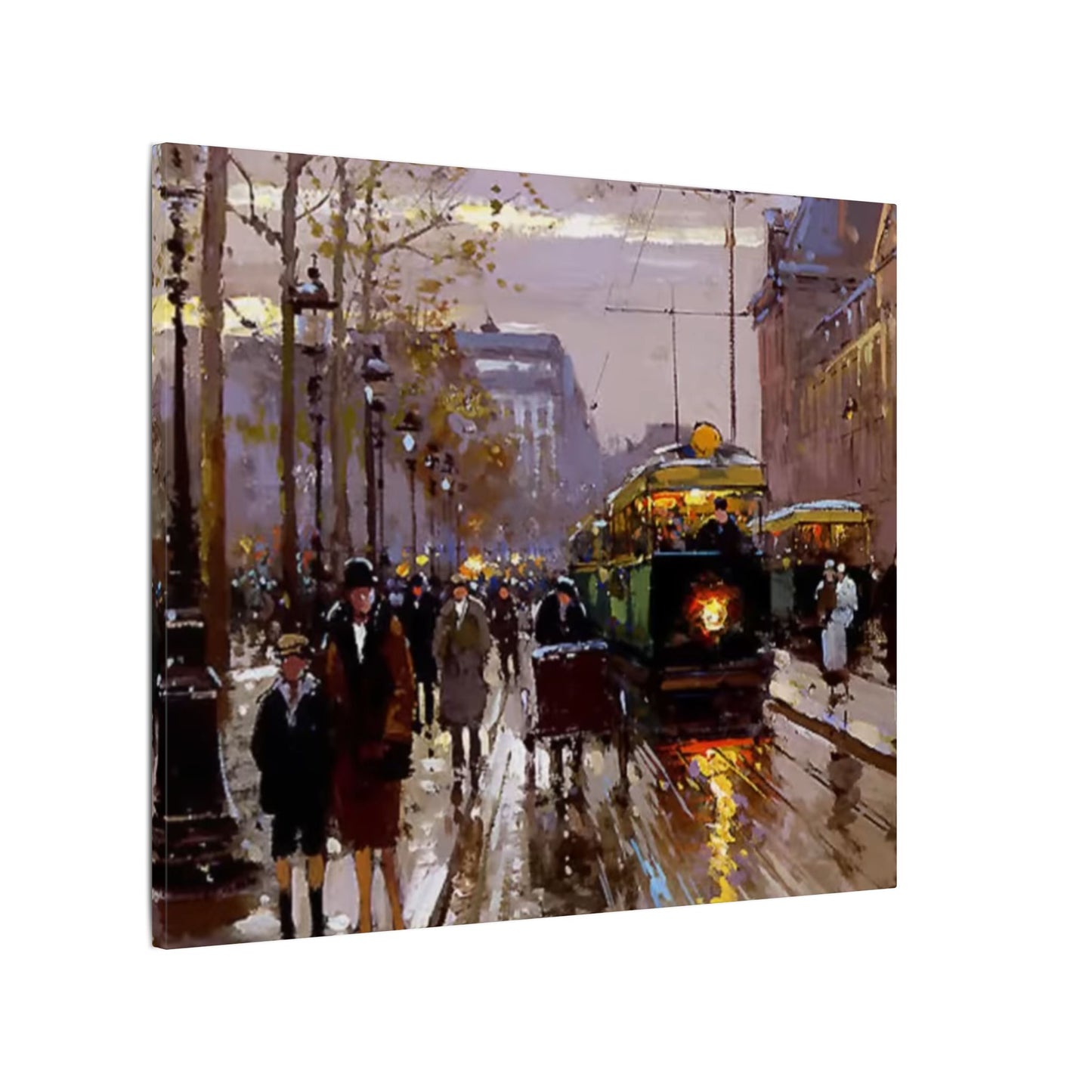Canvas Print - Vintage Art of France Streetcar, French Artwork