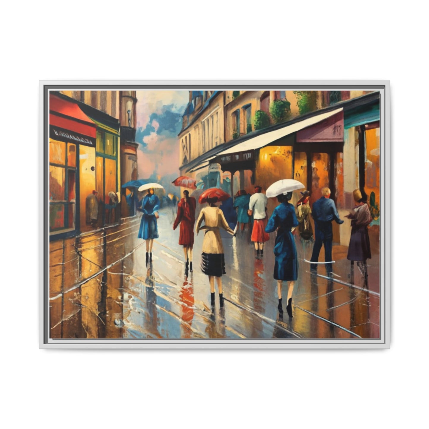 Framed Canvas-Cityscape French Ladies Shopping