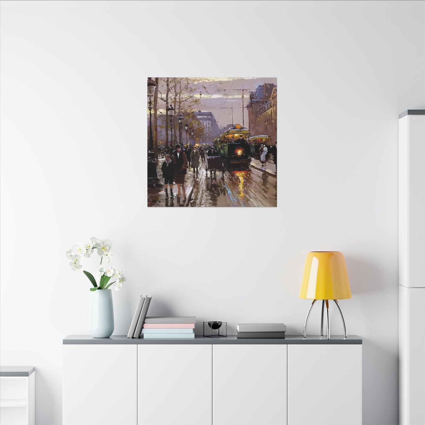 Canvas Print - Vintage Art of France Streetcar, French Artwork