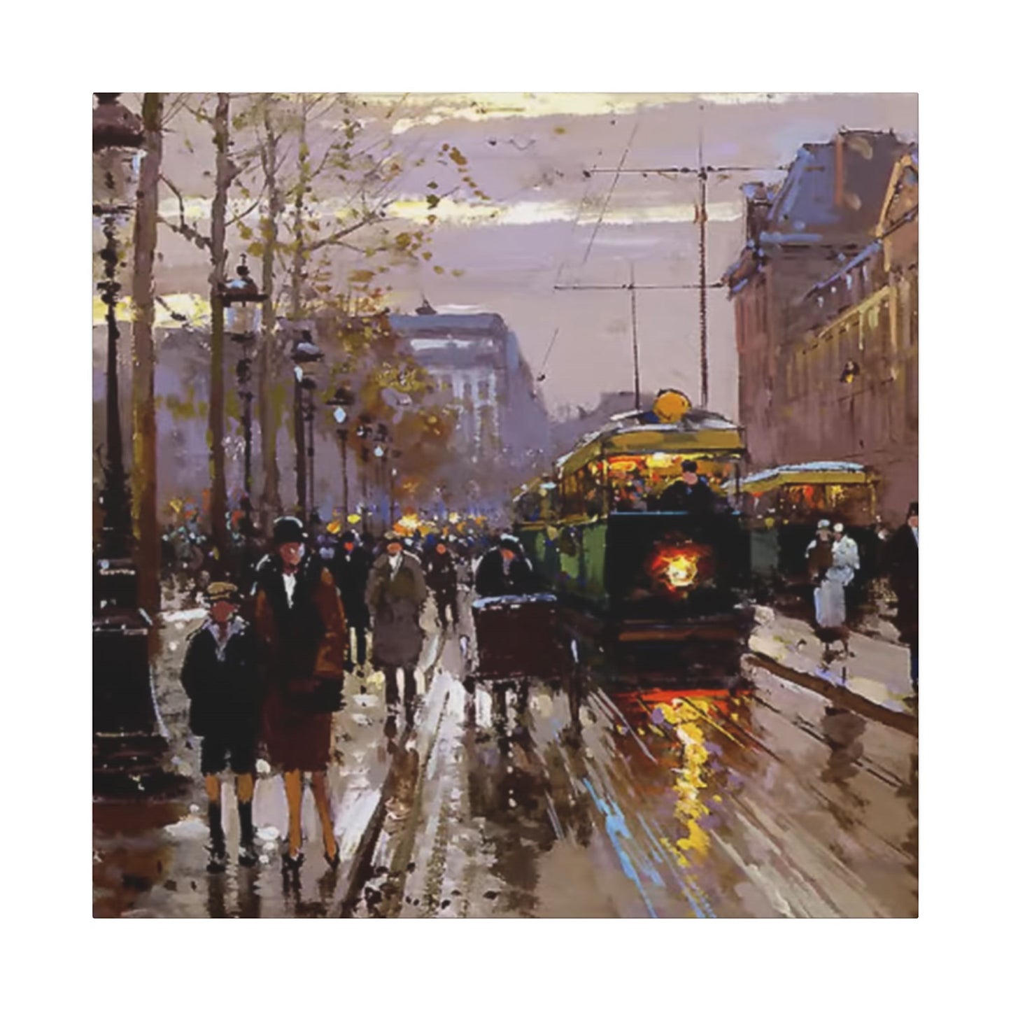 Canvas Print - Vintage Art of France Streetcar, French Artwork