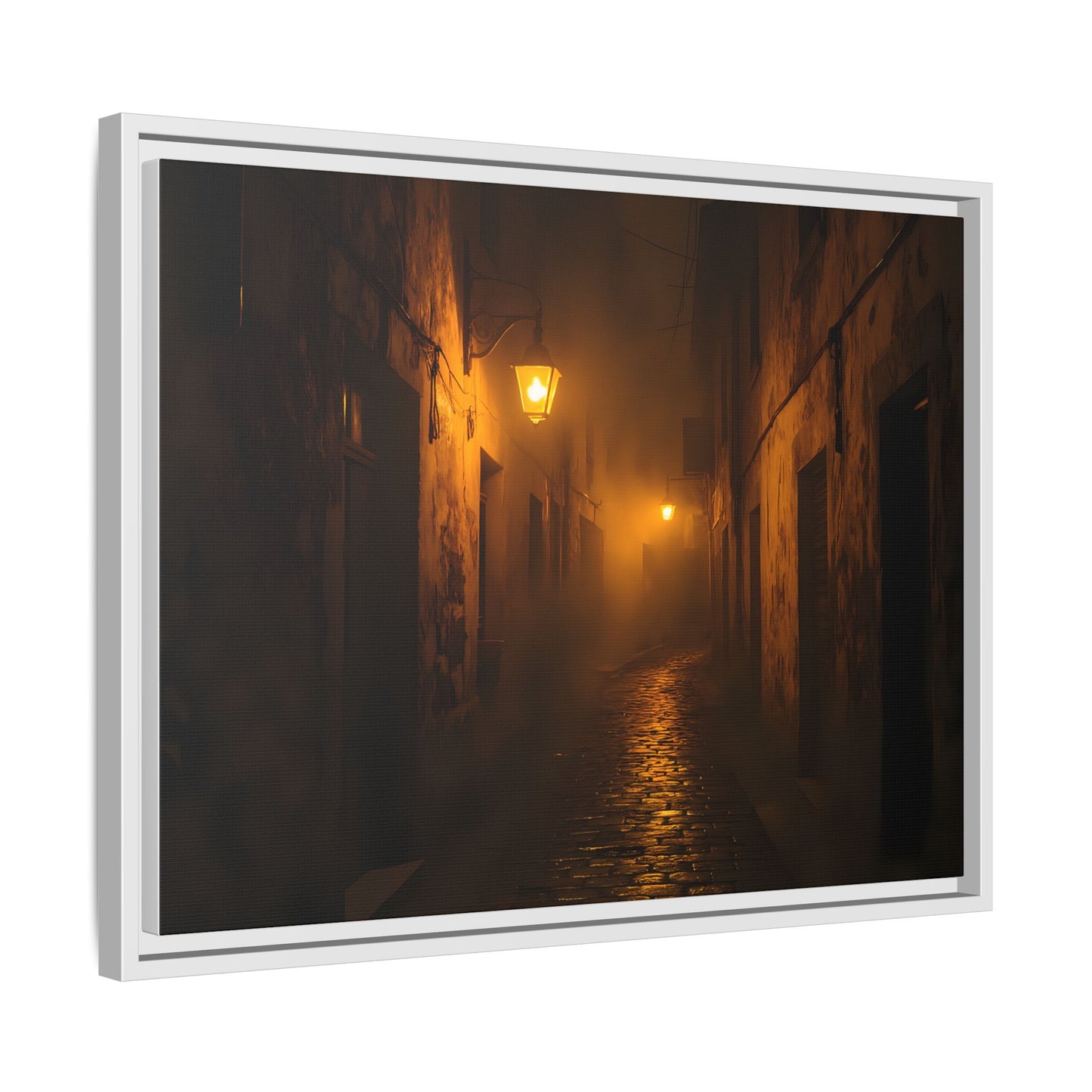 Framed Canvas Art, Foggy Street, Moody Wall Decor, Cozy Home Aesthetic, Gift for Art Lovers, Nighttime Atmosphere