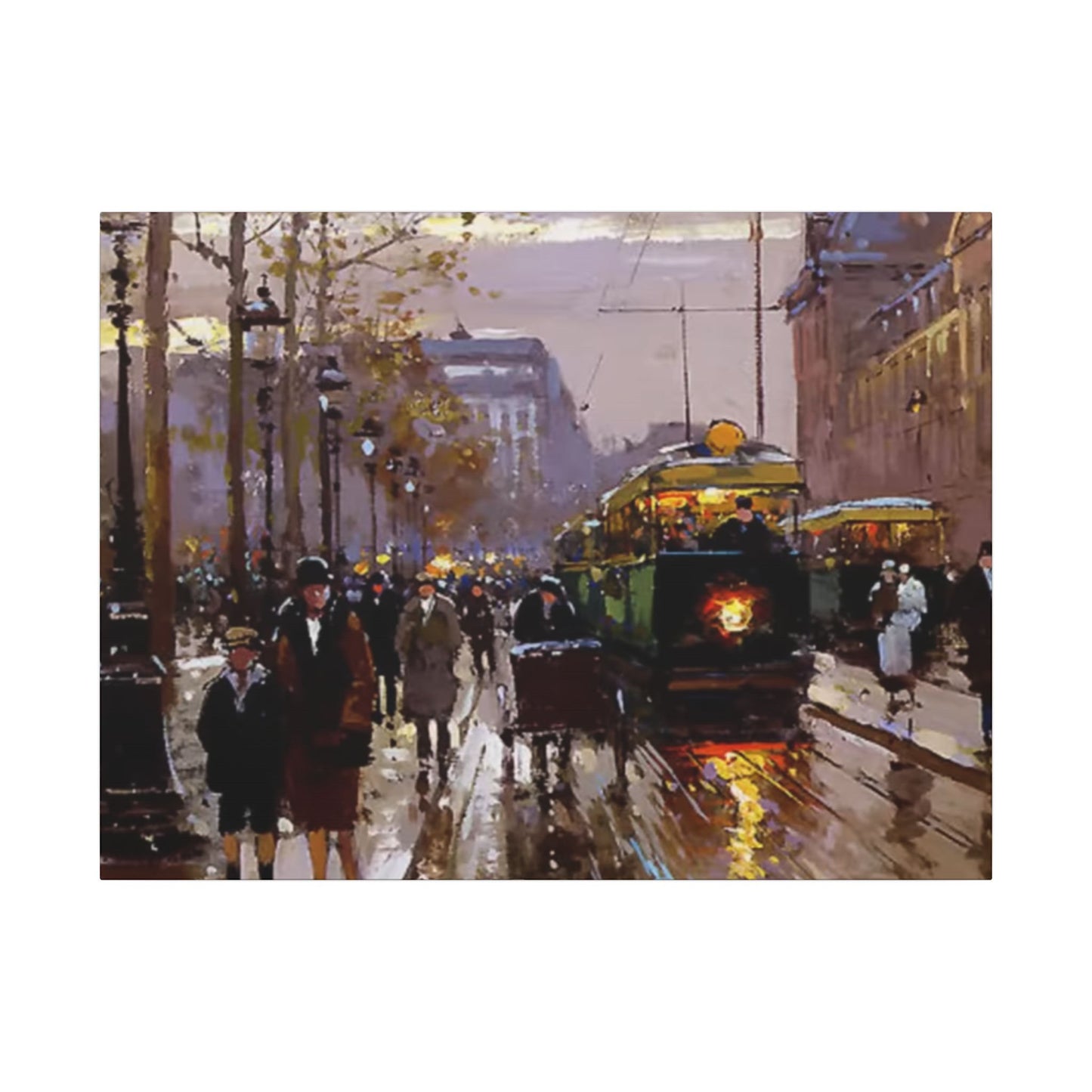 Canvas Print - Vintage Art of France Streetcar, French Artwork