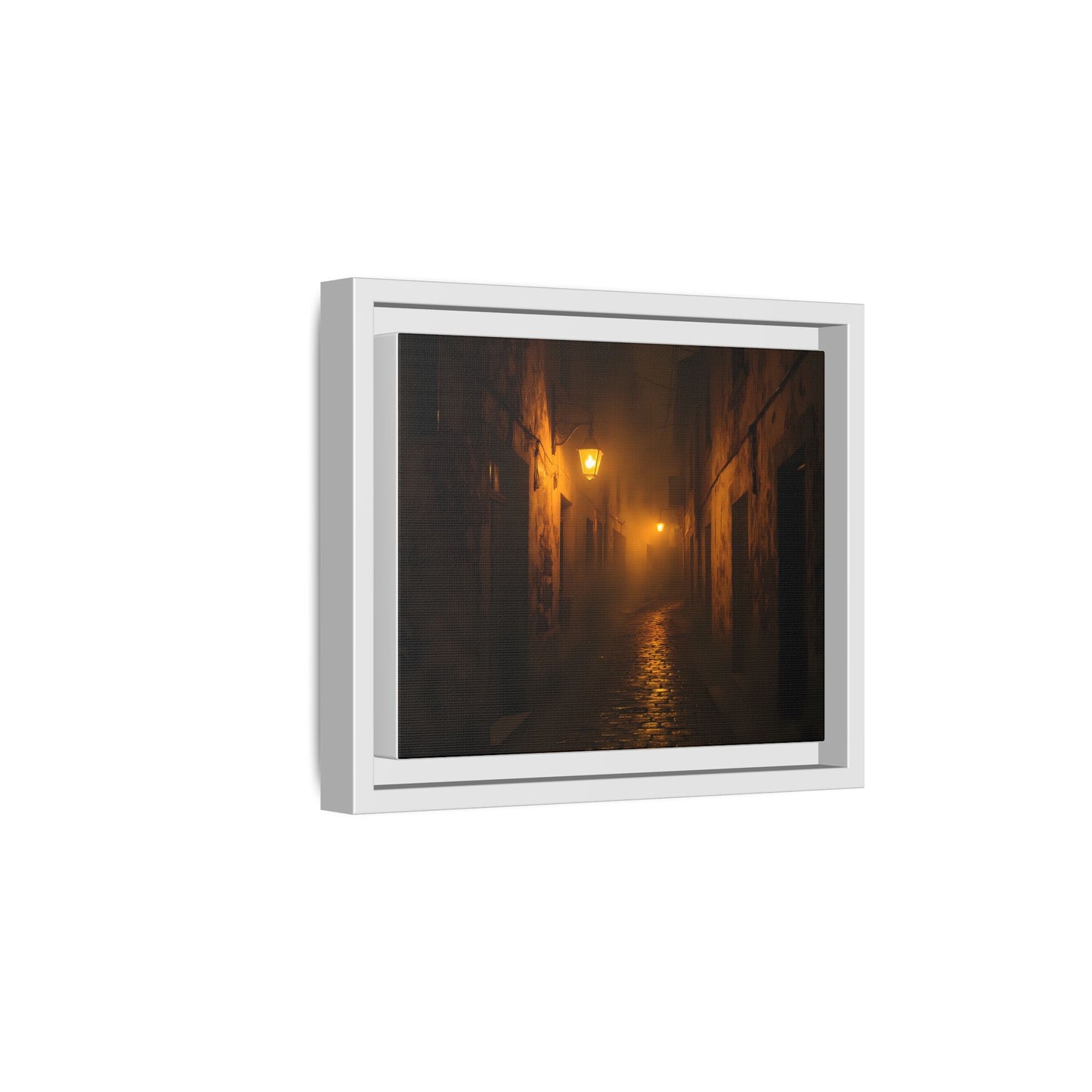 Framed Canvas Art, Foggy Street, Moody Wall Decor, Cozy Home Aesthetic, Gift for Art Lovers, Nighttime Atmosphere