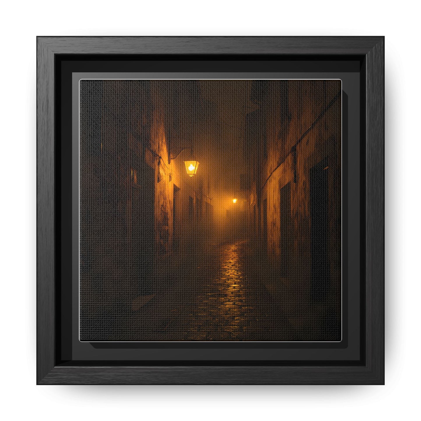 Framed Canvas Art, Foggy Street, Moody Wall Decor, Cozy Home Aesthetic, Gift for Art Lovers, Nighttime Atmosphere
