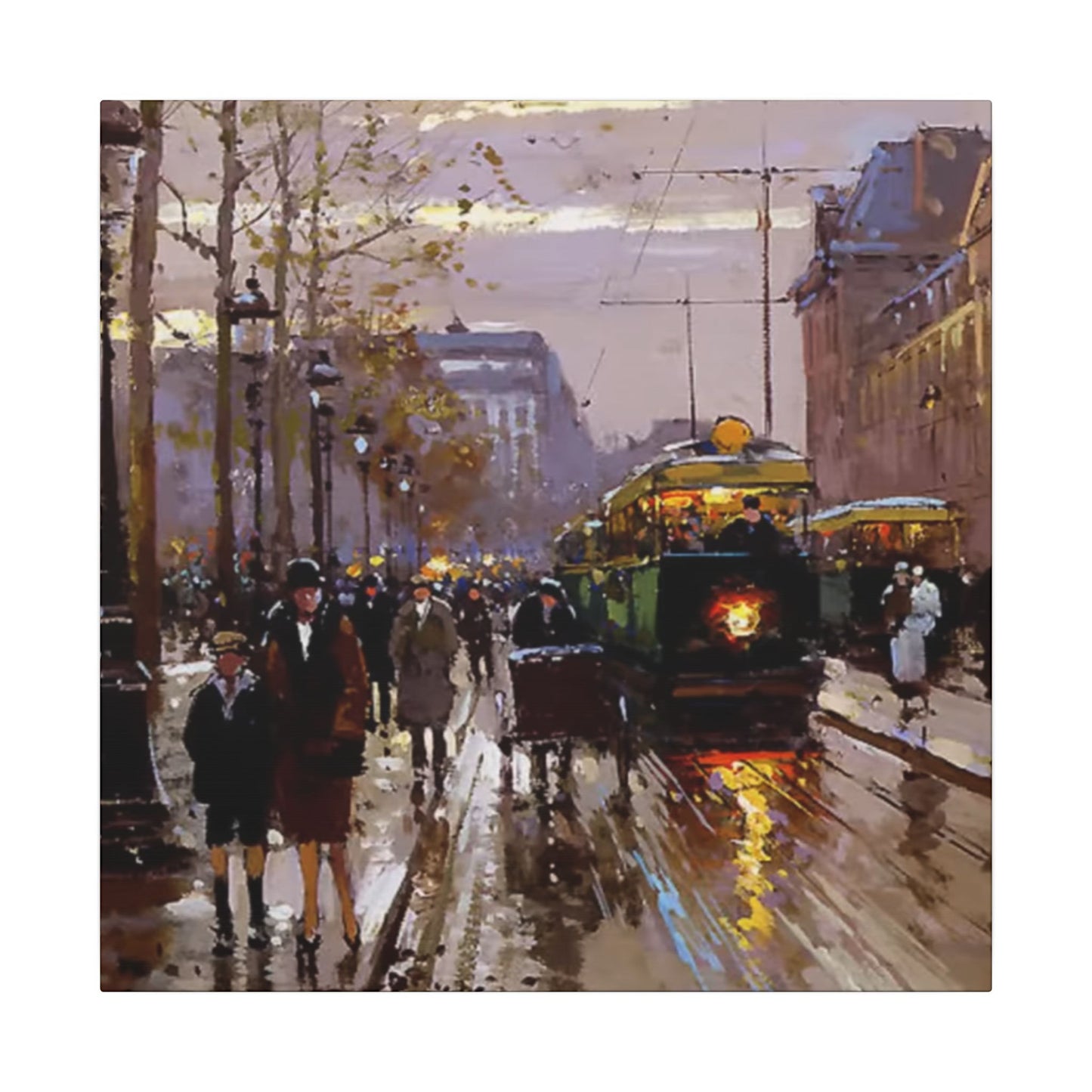 Canvas Print - Vintage Art of France Streetcar, French Artwork