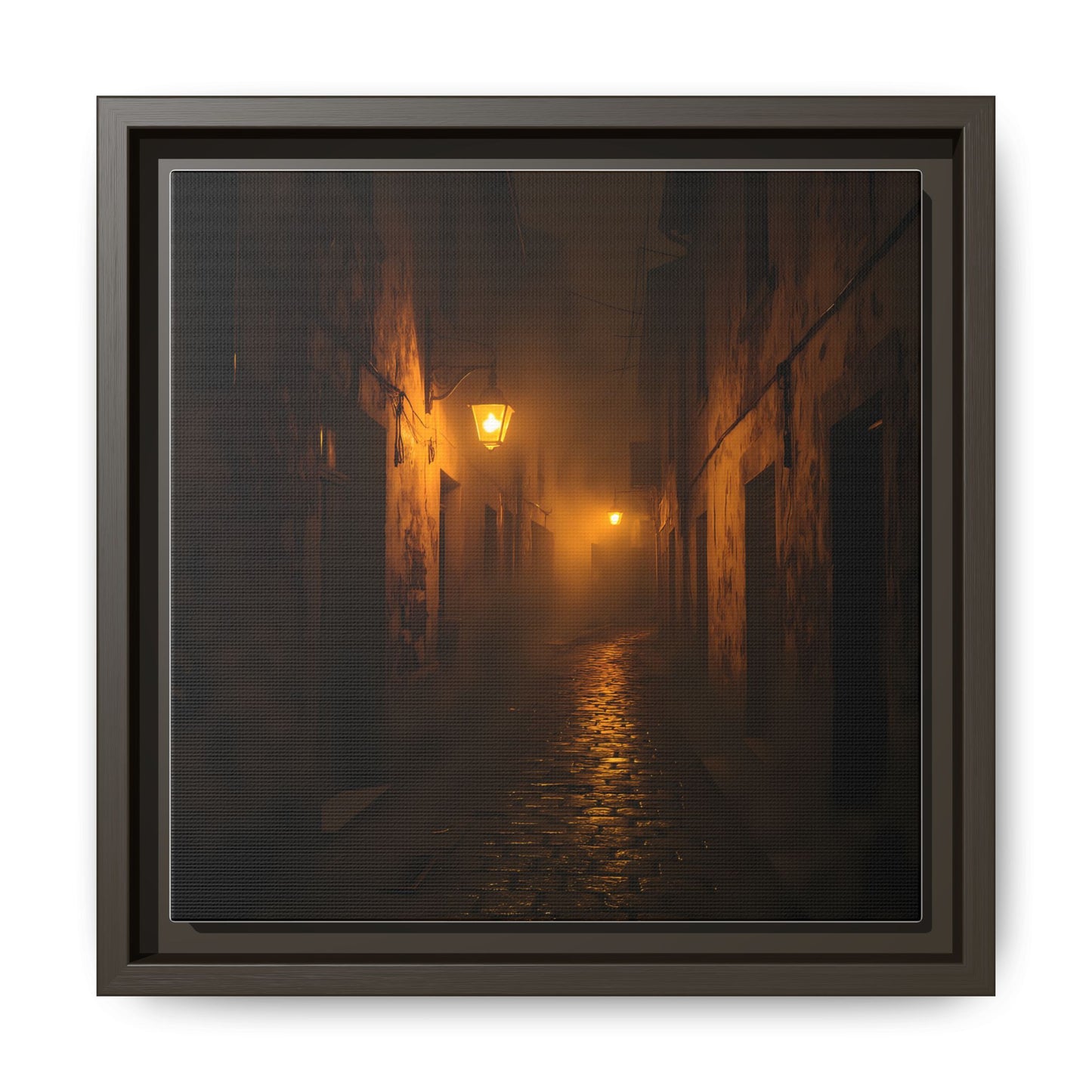 Framed Canvas Art, Foggy Street, Moody Wall Decor, Cozy Home Aesthetic, Gift for Art Lovers, Nighttime Atmosphere