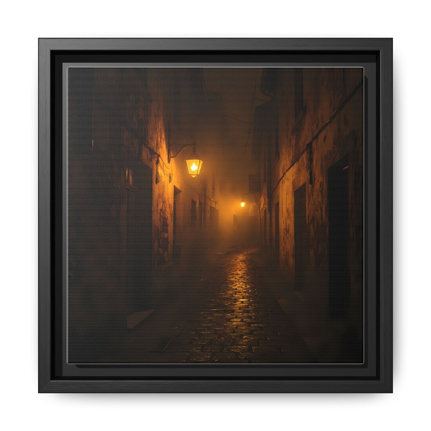 Framed Canvas Art, Foggy Street, Moody Wall Decor, Cozy Home Aesthetic, Gift for Art Lovers, Nighttime Atmosphere