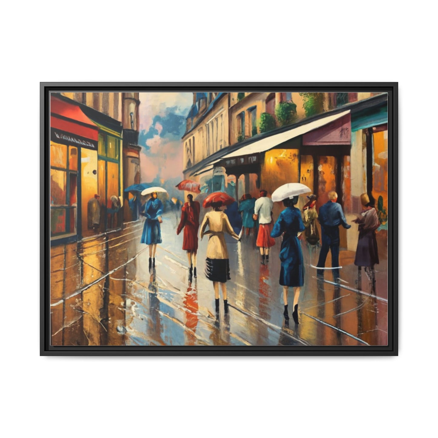 Framed Canvas-Cityscape French Ladies Shopping