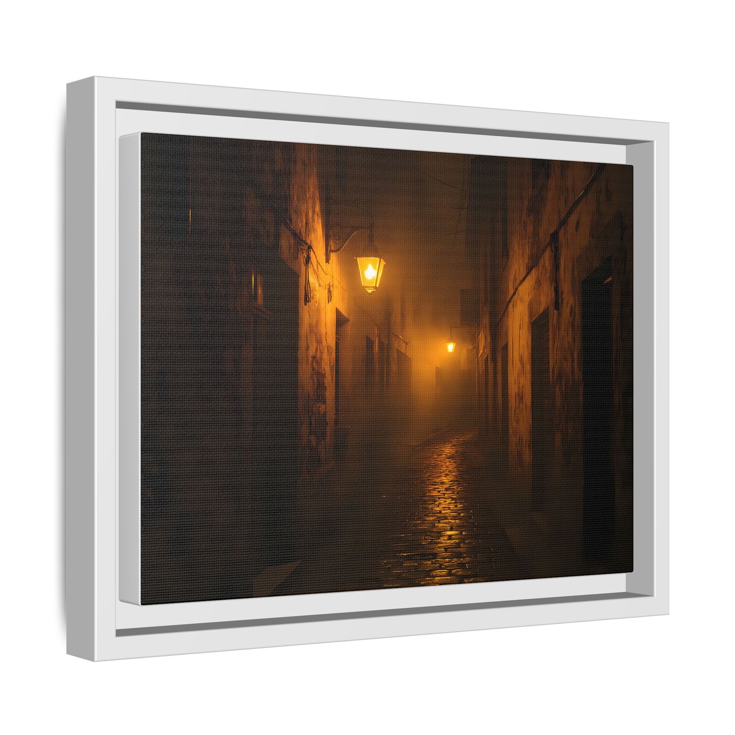 Framed Canvas Art, Foggy Street, Moody Wall Decor, Cozy Home Aesthetic, Gift for Art Lovers, Nighttime Atmosphere