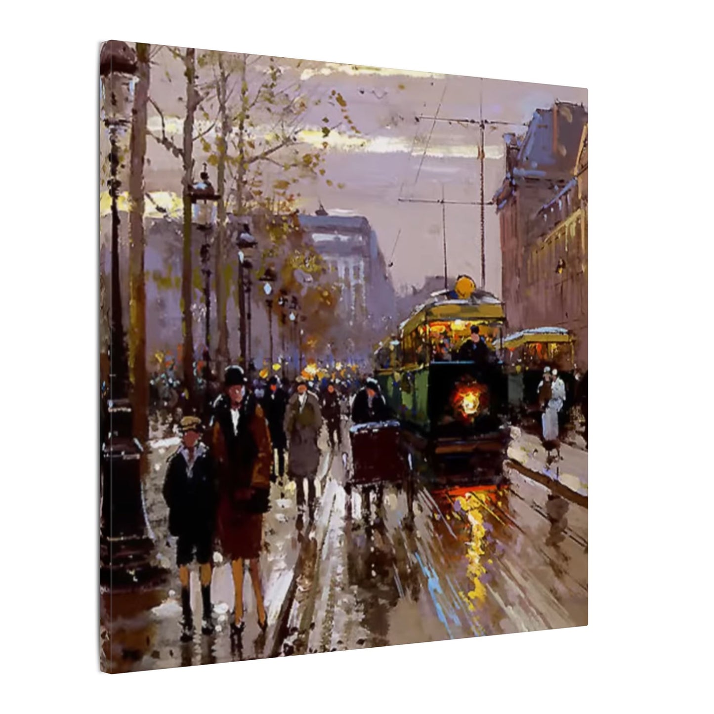 Canvas Print - Vintage Art of France Streetcar, French Artwork