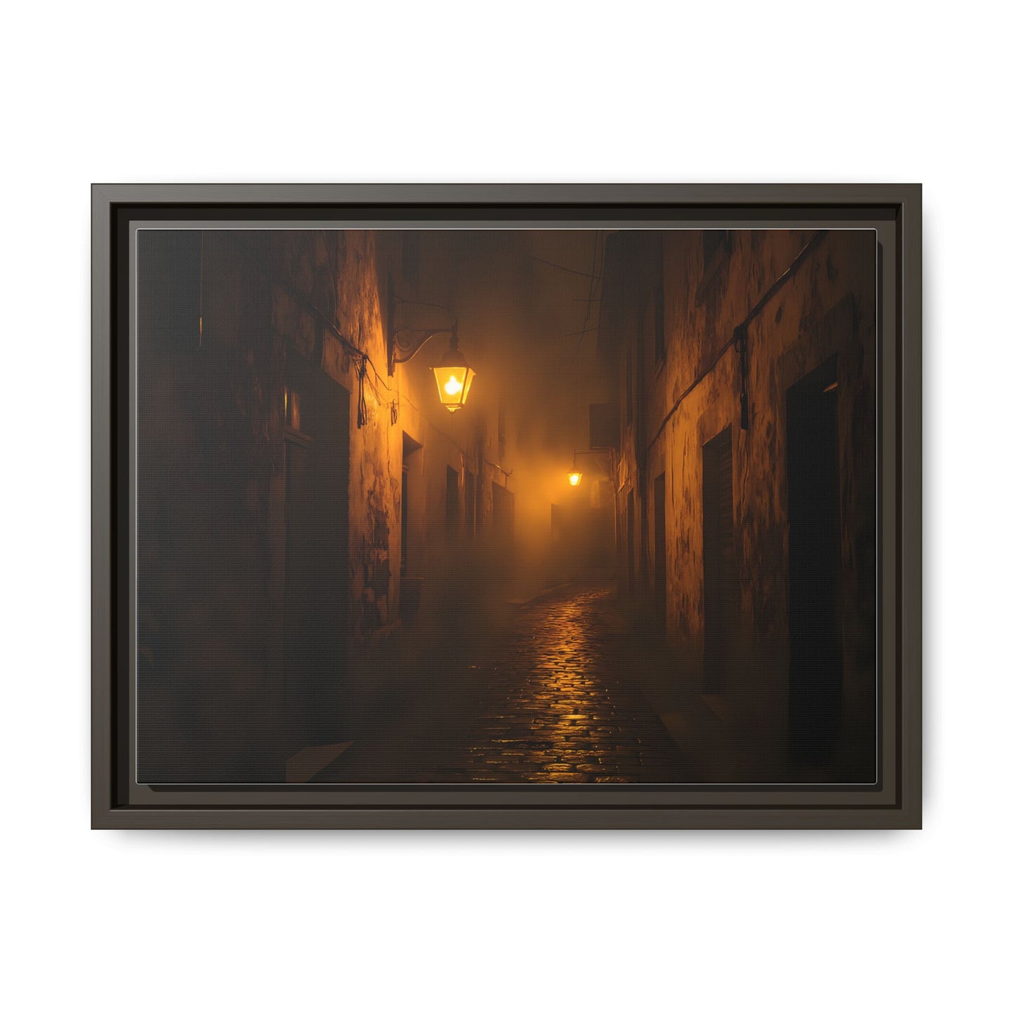 Framed Canvas Art, Foggy Street, Moody Wall Decor, Cozy Home Aesthetic, Gift for Art Lovers, Nighttime Atmosphere