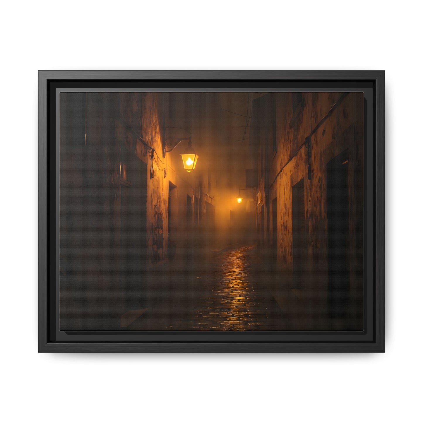 Framed Canvas Art, Foggy Street, Moody Wall Decor, Cozy Home Aesthetic, Gift for Art Lovers, Nighttime Atmosphere