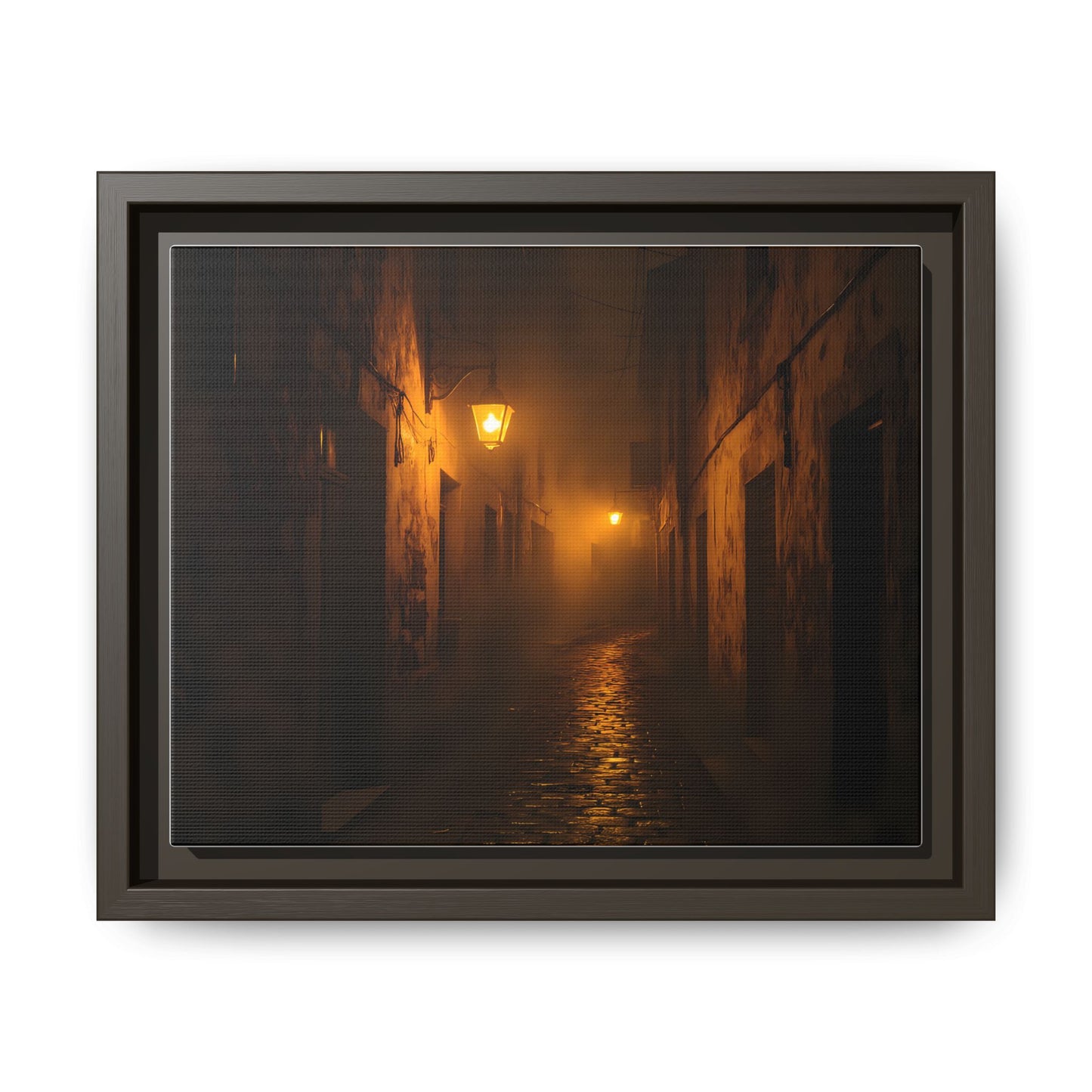 Framed Canvas Art, Foggy Street, Moody Wall Decor, Cozy Home Aesthetic, Gift for Art Lovers, Nighttime Atmosphere
