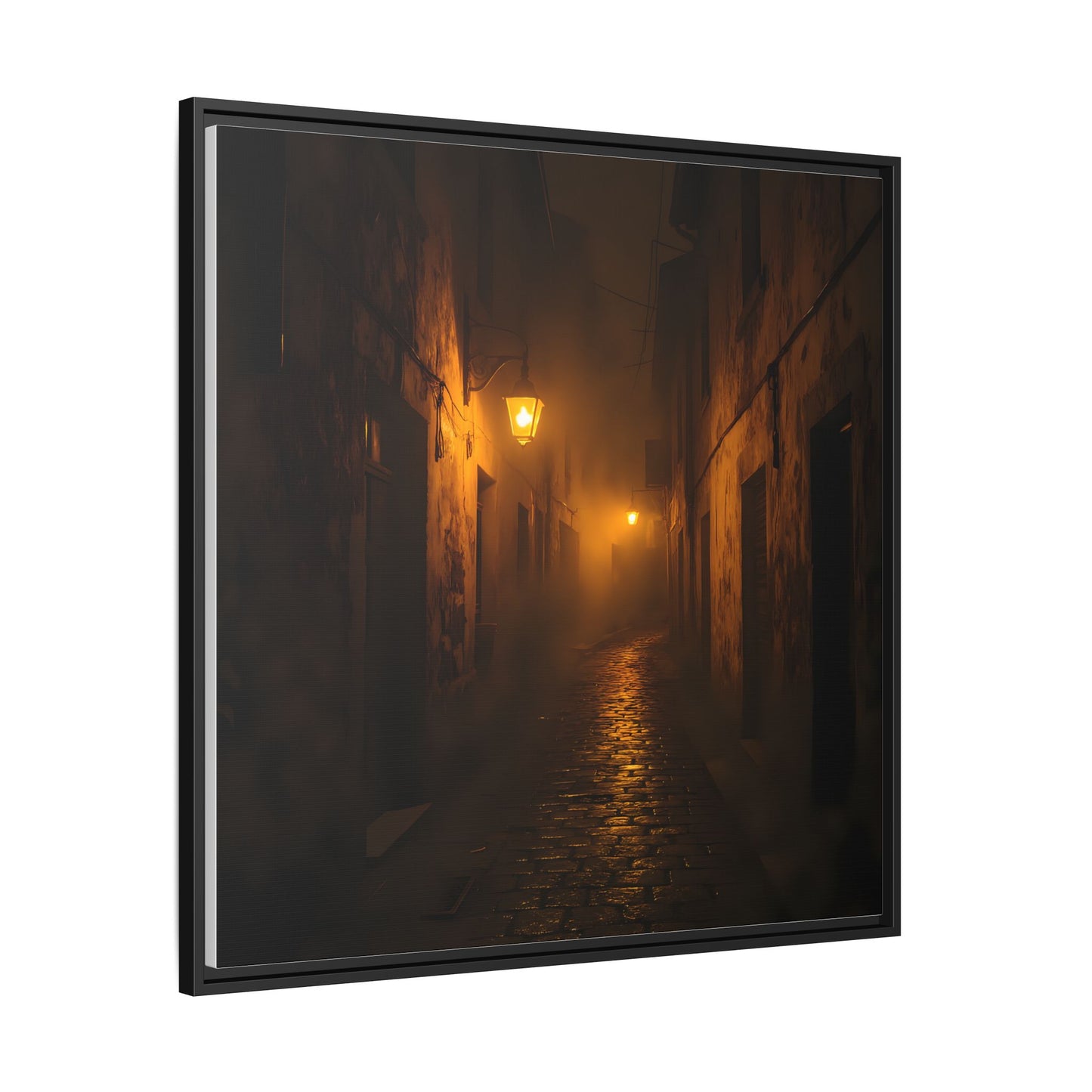 Framed Canvas Art, Foggy Street, Moody Wall Decor, Cozy Home Aesthetic, Gift for Art Lovers, Nighttime Atmosphere