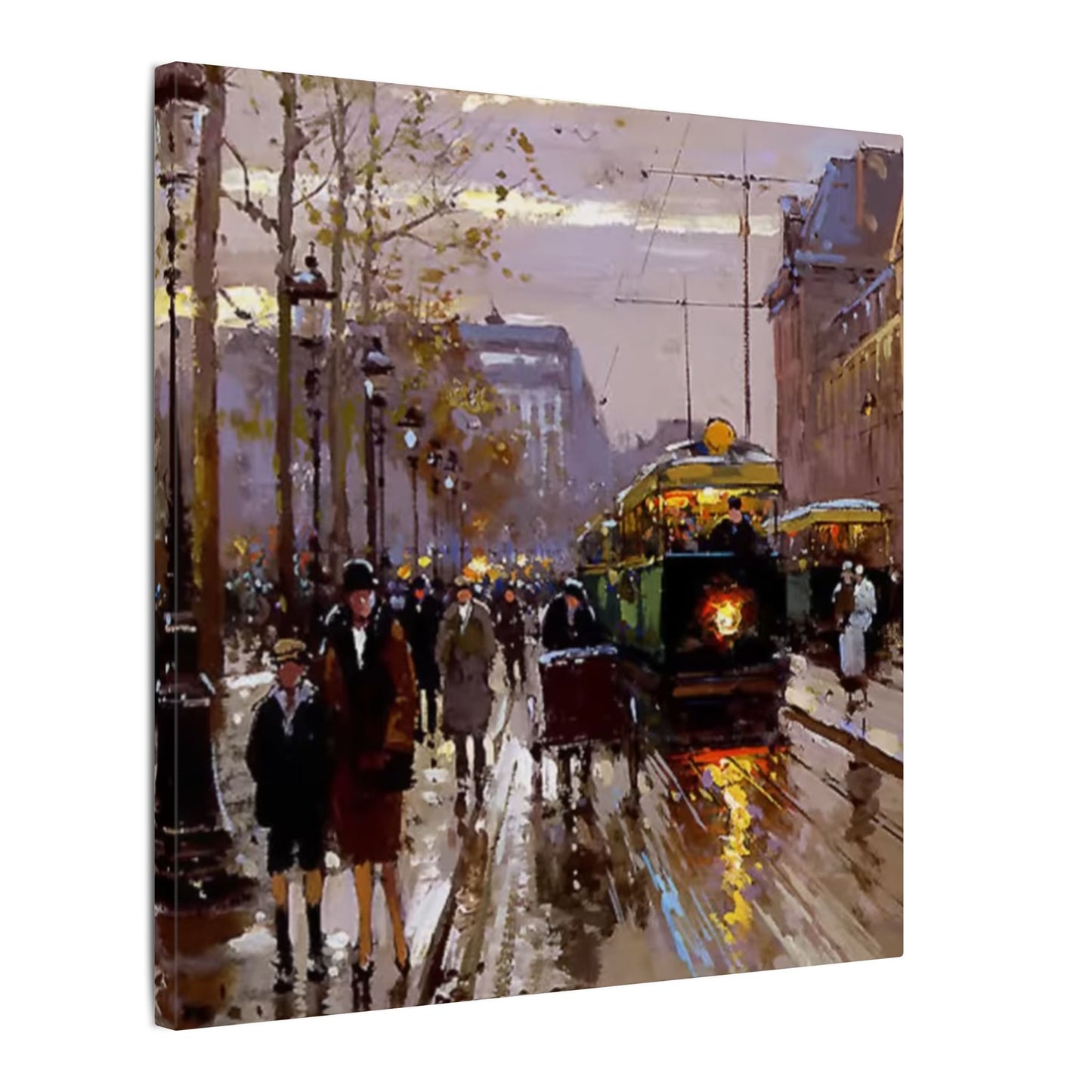 Canvas Print - Vintage Art of France Streetcar, French Artwork