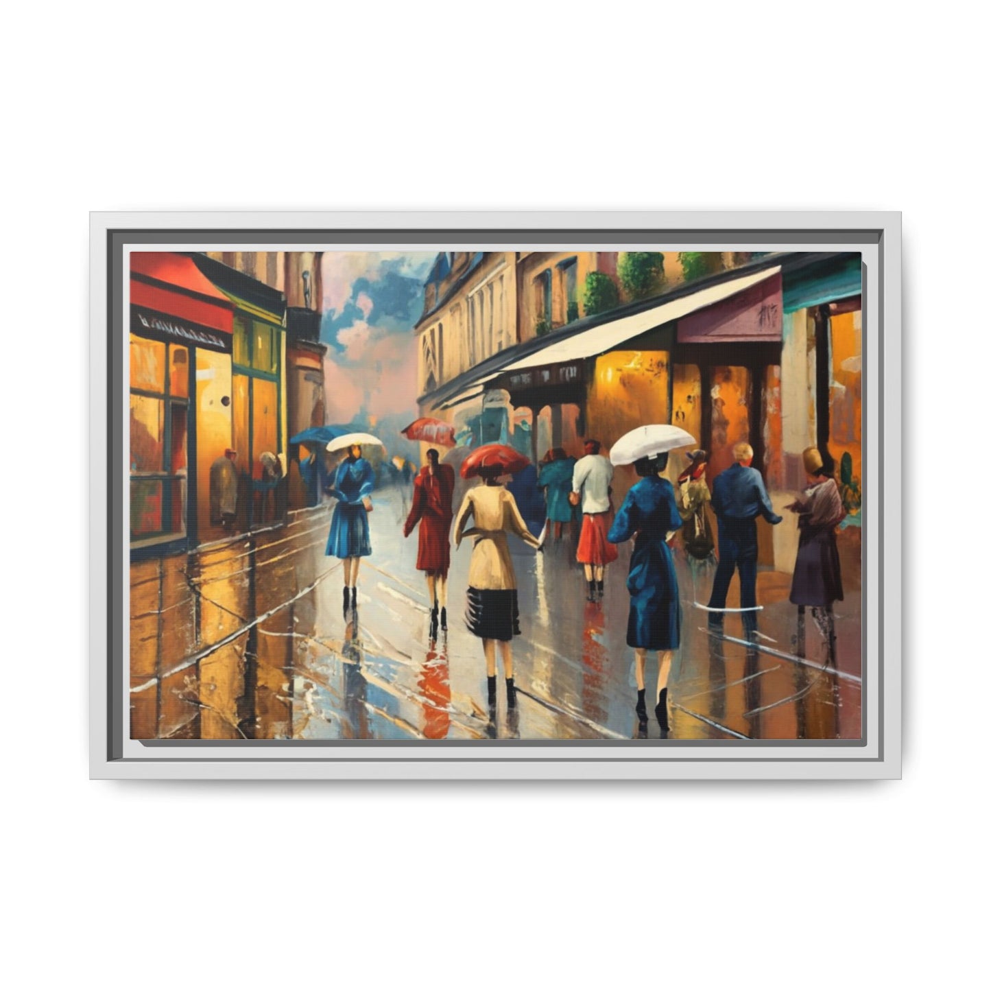 Framed Canvas-Cityscape French Ladies Shopping