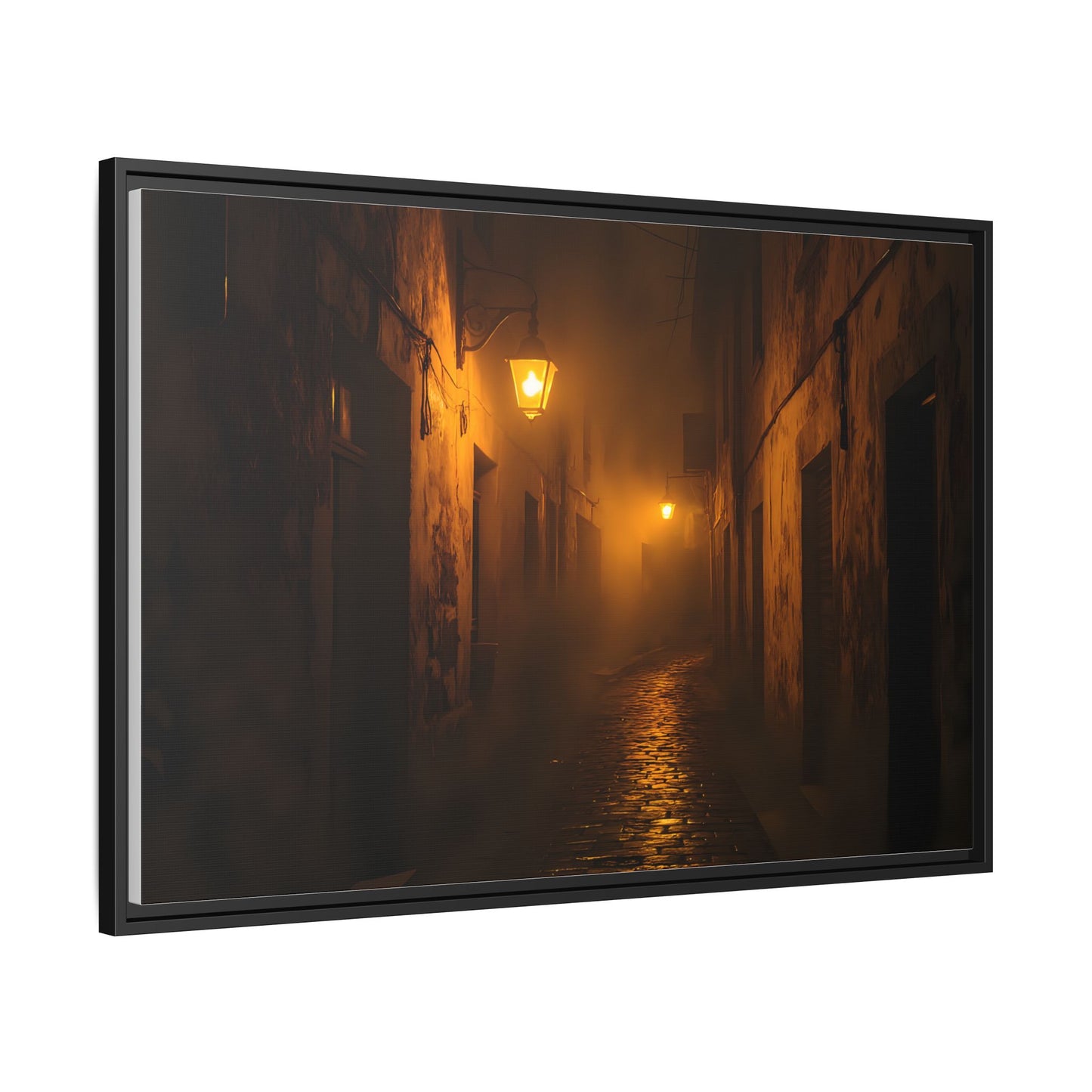 Framed Canvas Art, Foggy Street, Moody Wall Decor, Cozy Home Aesthetic, Gift for Art Lovers, Nighttime Atmosphere