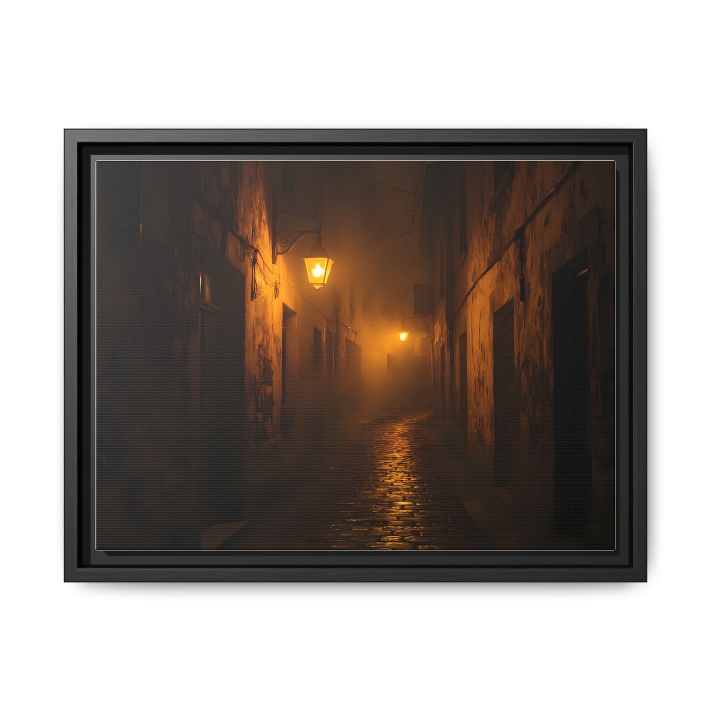 Framed Canvas Art, Foggy Street, Moody Wall Decor, Cozy Home Aesthetic, Gift for Art Lovers, Nighttime Atmosphere
