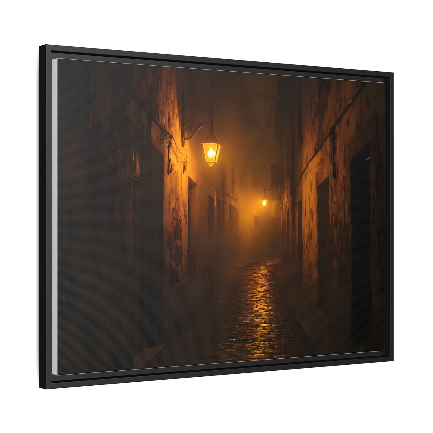 Framed Canvas Art, Foggy Street, Moody Wall Decor, Cozy Home Aesthetic, Gift for Art Lovers, Nighttime Atmosphere