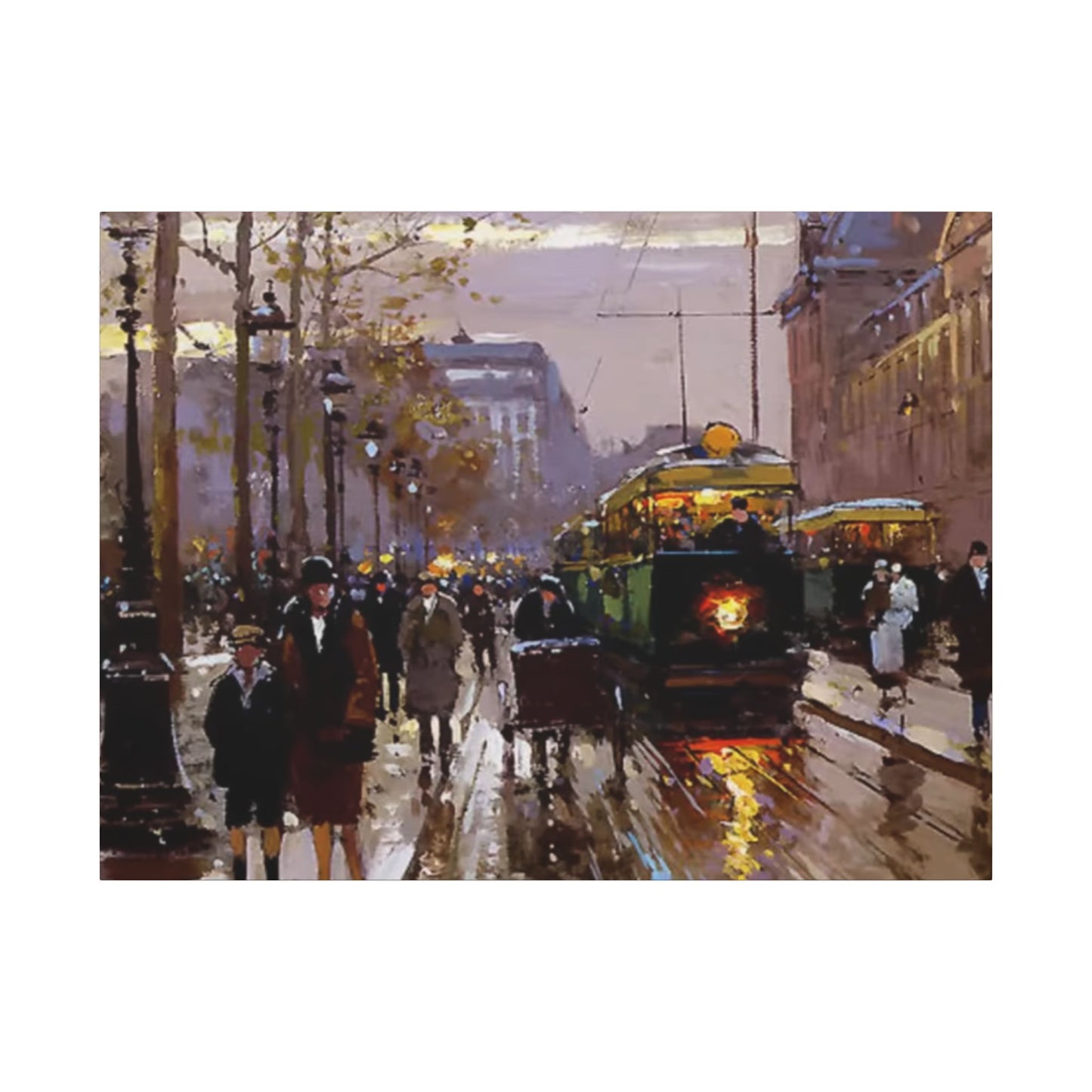 Canvas Print - Vintage Art of France Streetcar, French Artwork