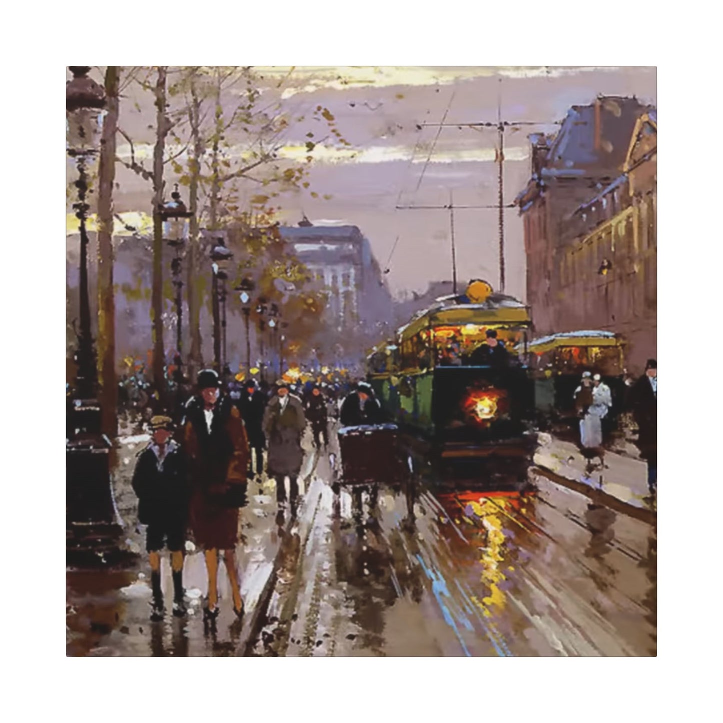 Canvas Print - Vintage Art of France Streetcar, French Artwork