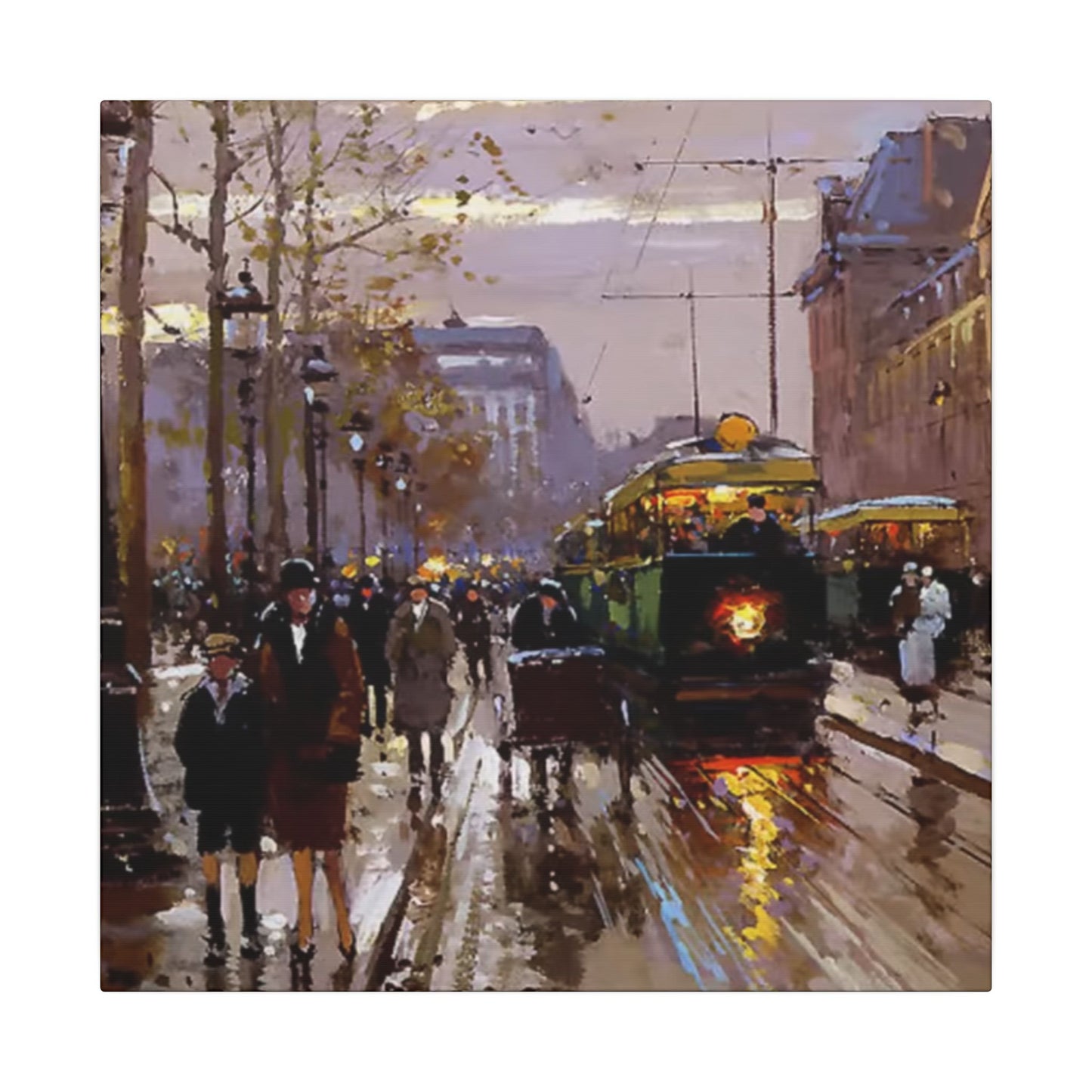 Canvas Print - Vintage Art of France Streetcar, French Artwork