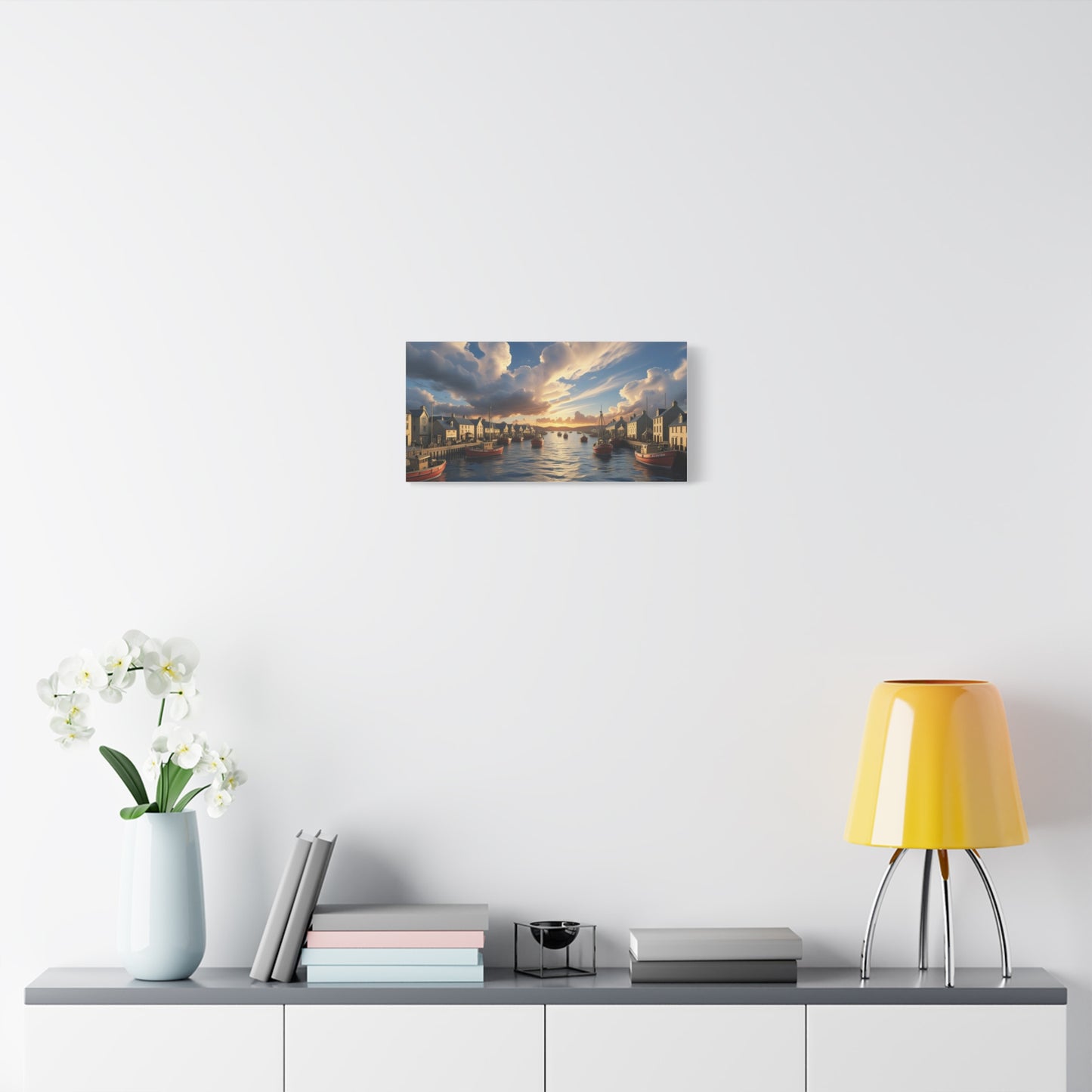 Serene Harbor Canvas Print, Nautical Wall Art, Coastal Home Decor, Sunset Artwork, Gift for Beach Lovers, Scenic Artwork
