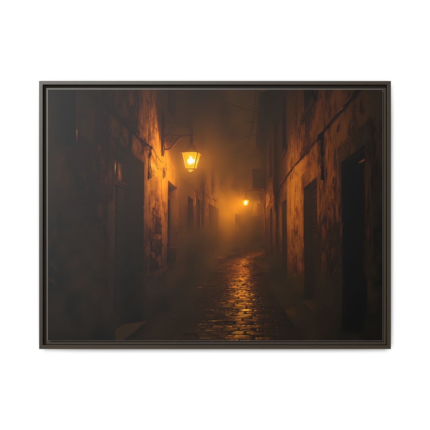 Framed Canvas Art, Foggy Street, Moody Wall Decor, Cozy Home Aesthetic, Gift for Art Lovers, Nighttime Atmosphere