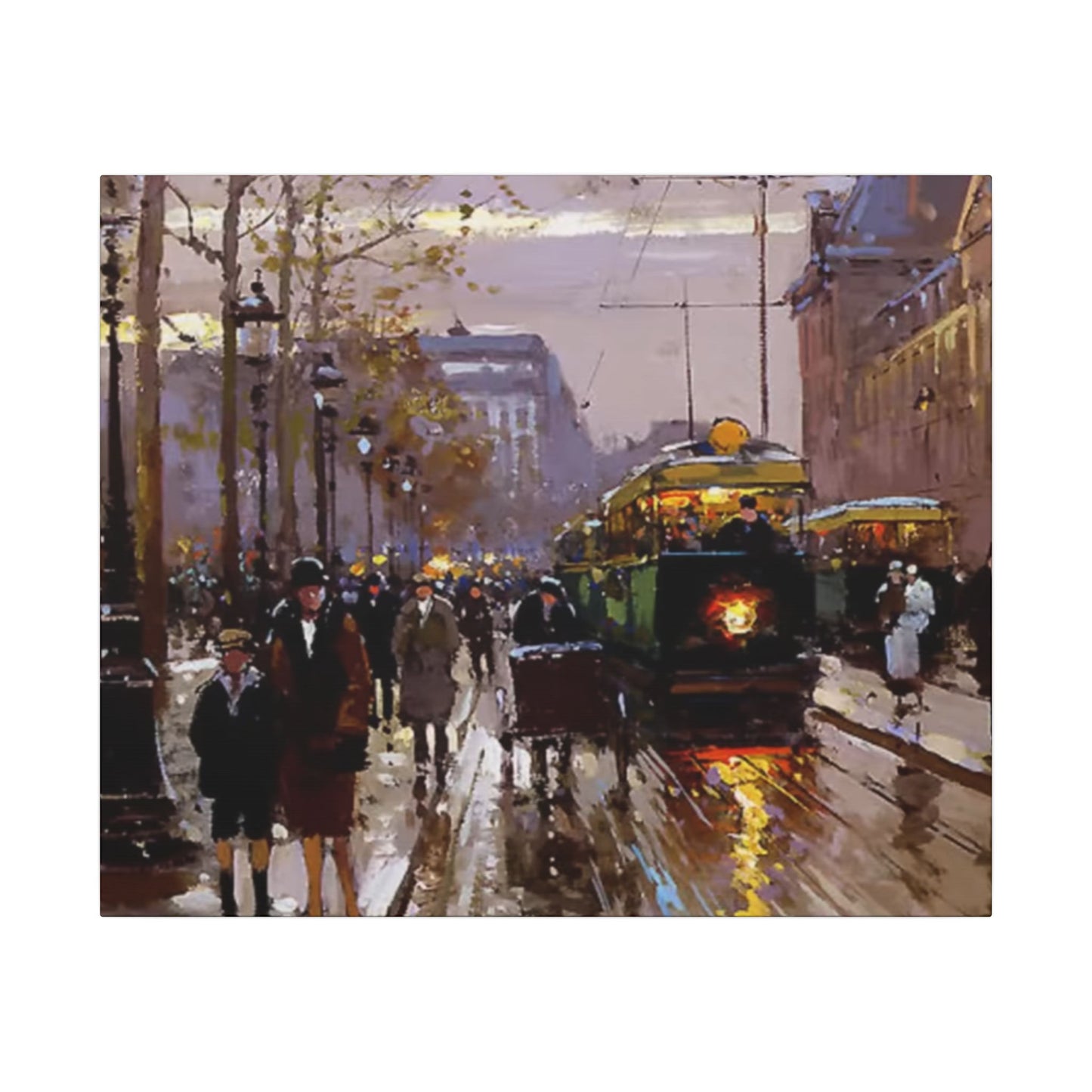 Canvas Print - Vintage Art of France Streetcar, French Artwork