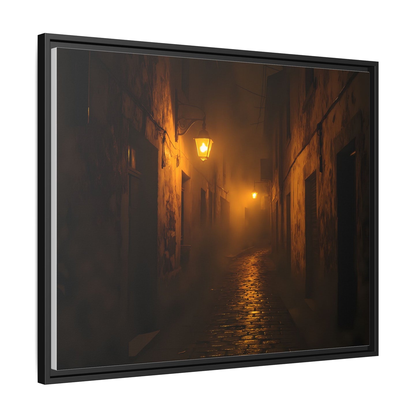 Framed Canvas Art, Foggy Street, Moody Wall Decor, Cozy Home Aesthetic, Gift for Art Lovers, Nighttime Atmosphere