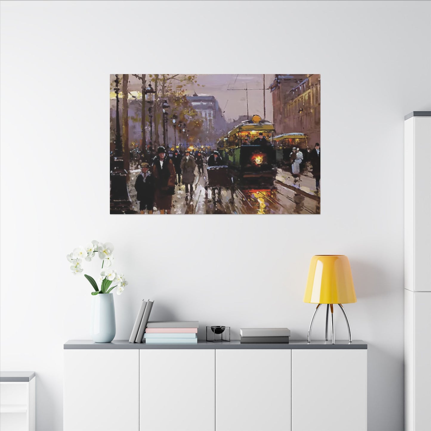 Canvas Print - Vintage Art of France Streetcar, French Artwork
