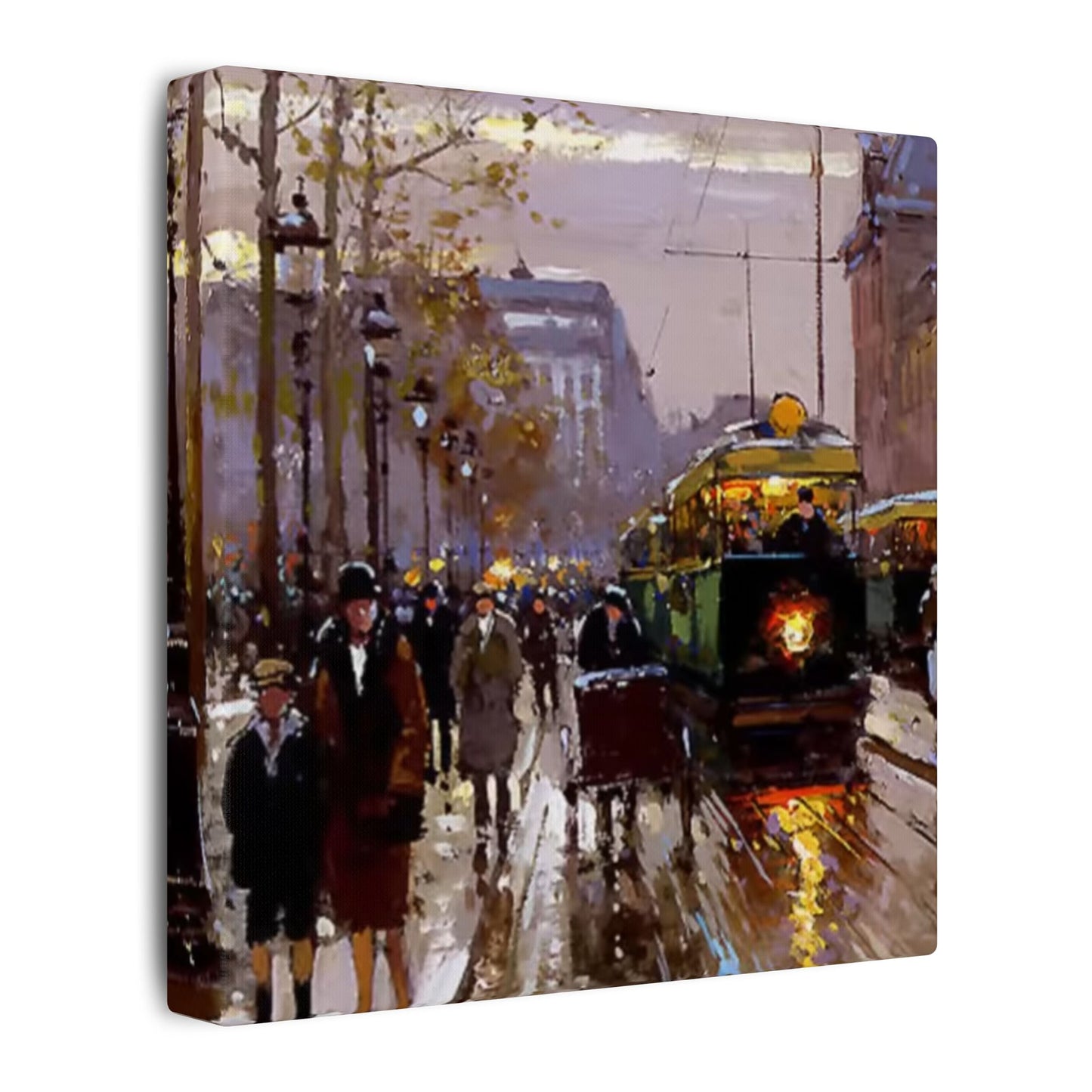 Canvas Print - Vintage Art of France Streetcar, French Artwork
