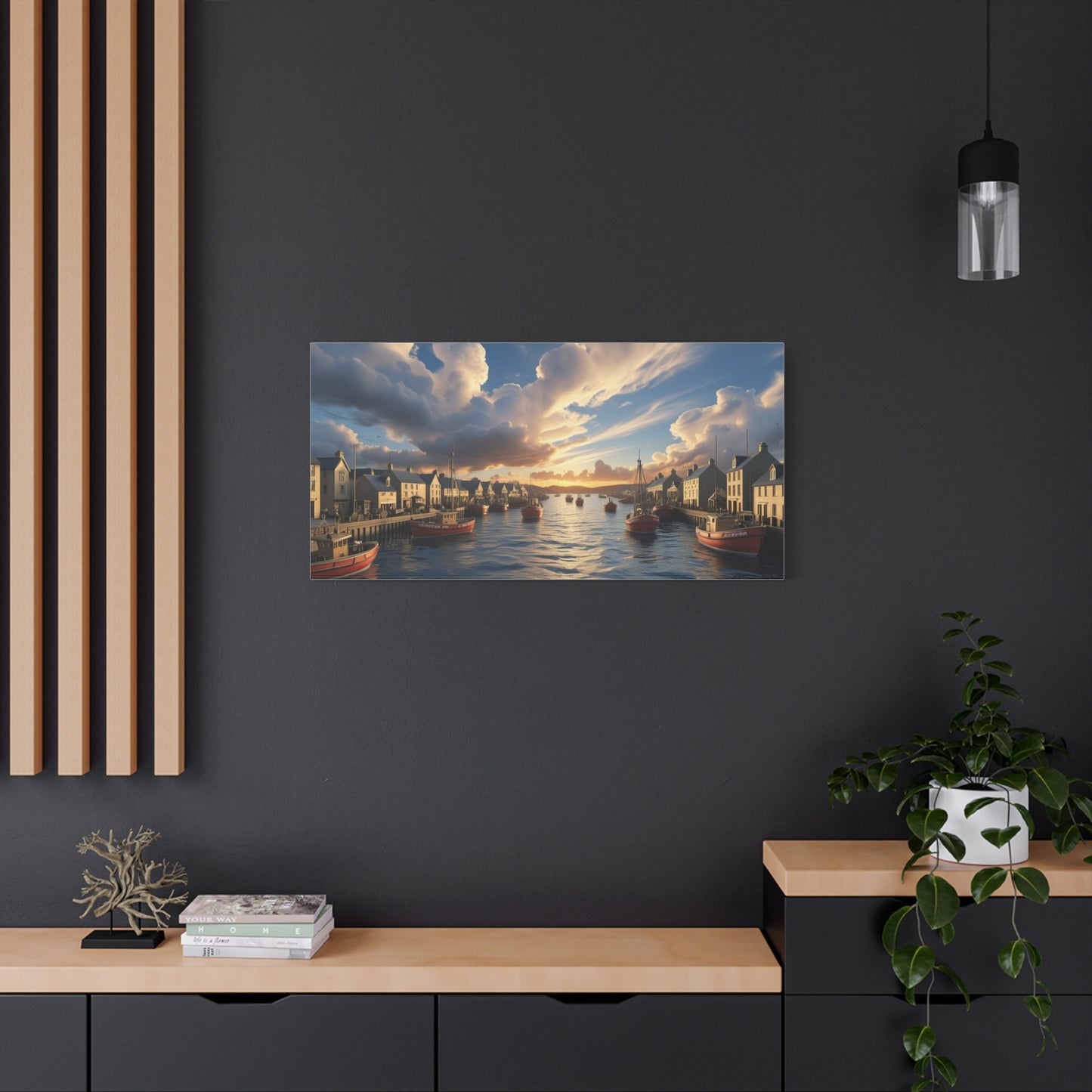 Serene Harbor Canvas Print, Nautical Wall Art, Coastal Home Decor, Sunset Artwork, Gift for Beach Lovers, Scenic Artwork