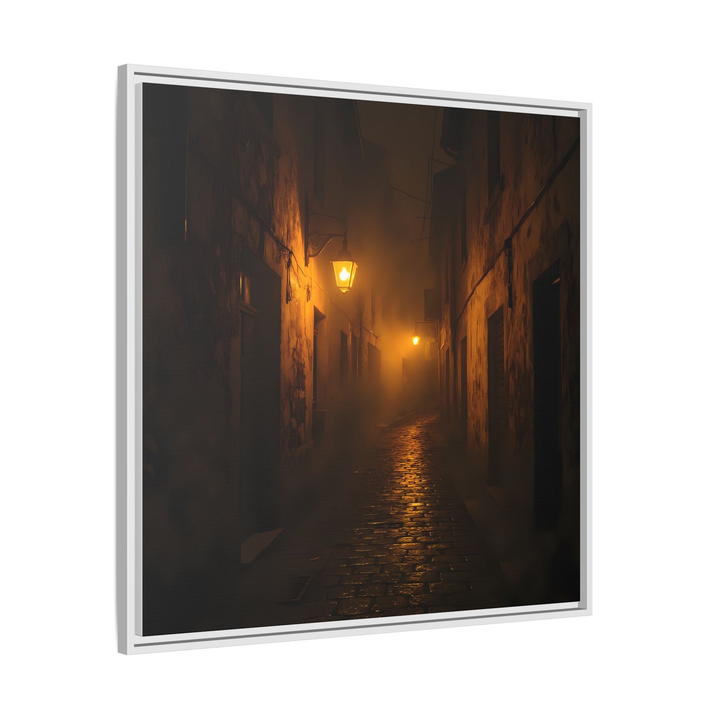 Framed Canvas Art, Foggy Street, Moody Wall Decor, Cozy Home Aesthetic, Gift for Art Lovers, Nighttime Atmosphere