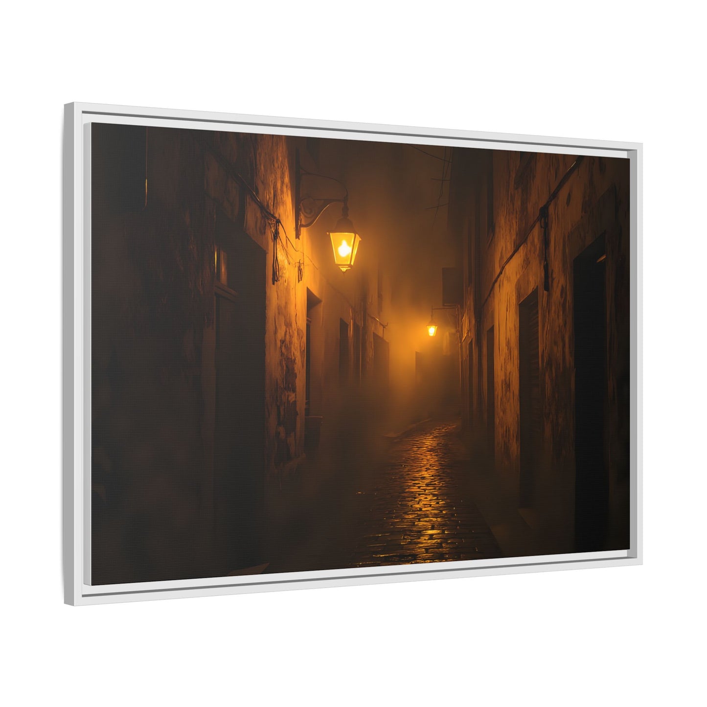 Framed Canvas Art, Foggy Street, Moody Wall Decor, Cozy Home Aesthetic, Gift for Art Lovers, Nighttime Atmosphere