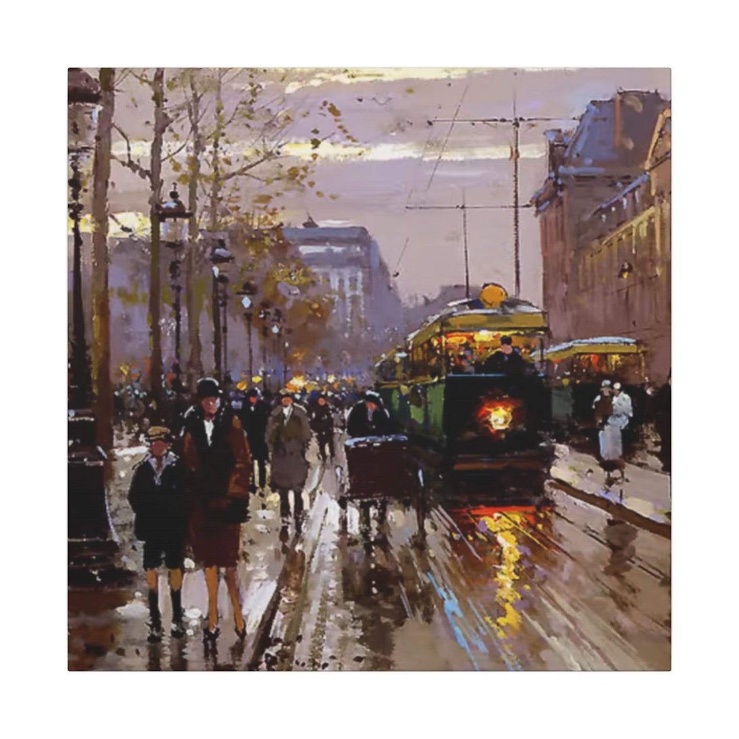 Canvas Print - Vintage Art of France Streetcar, French Artwork