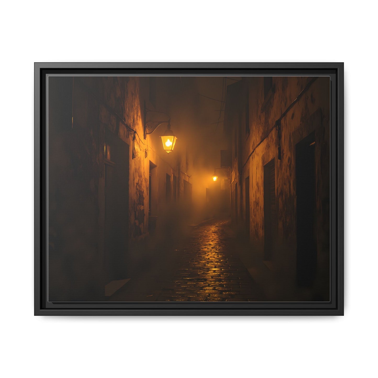 Framed Canvas Art, Foggy Street, Moody Wall Decor, Cozy Home Aesthetic, Gift for Art Lovers, Nighttime Atmosphere