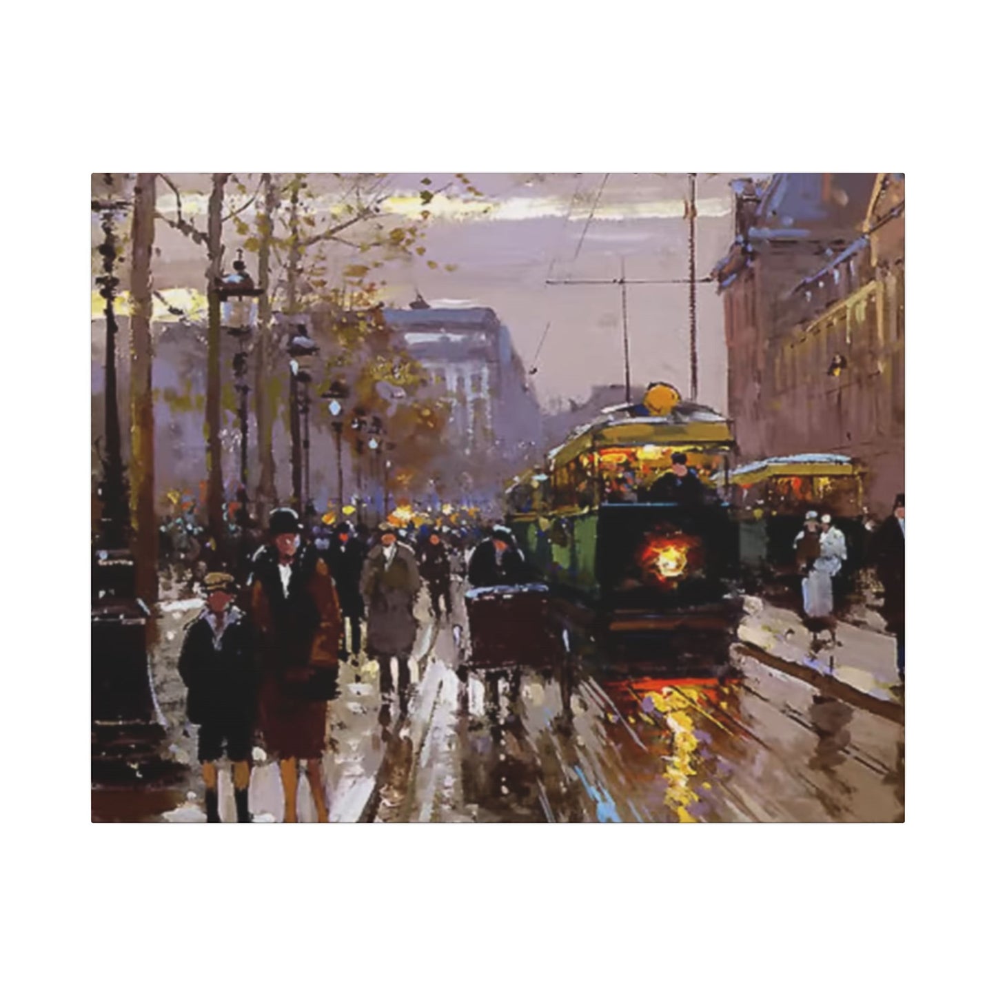 Canvas Print - Vintage Art of France Streetcar, French Artwork