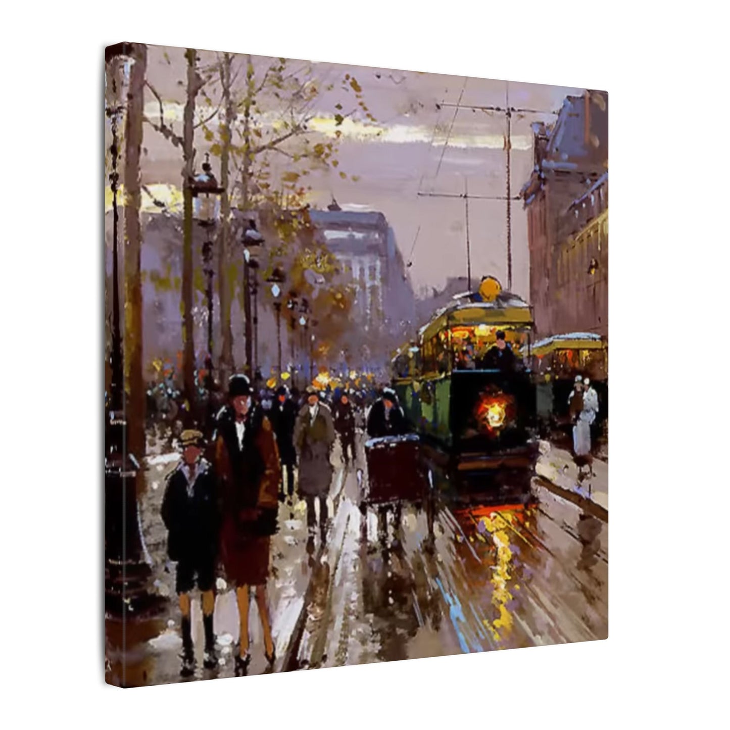 Canvas Print - Vintage Art of France Streetcar, French Artwork