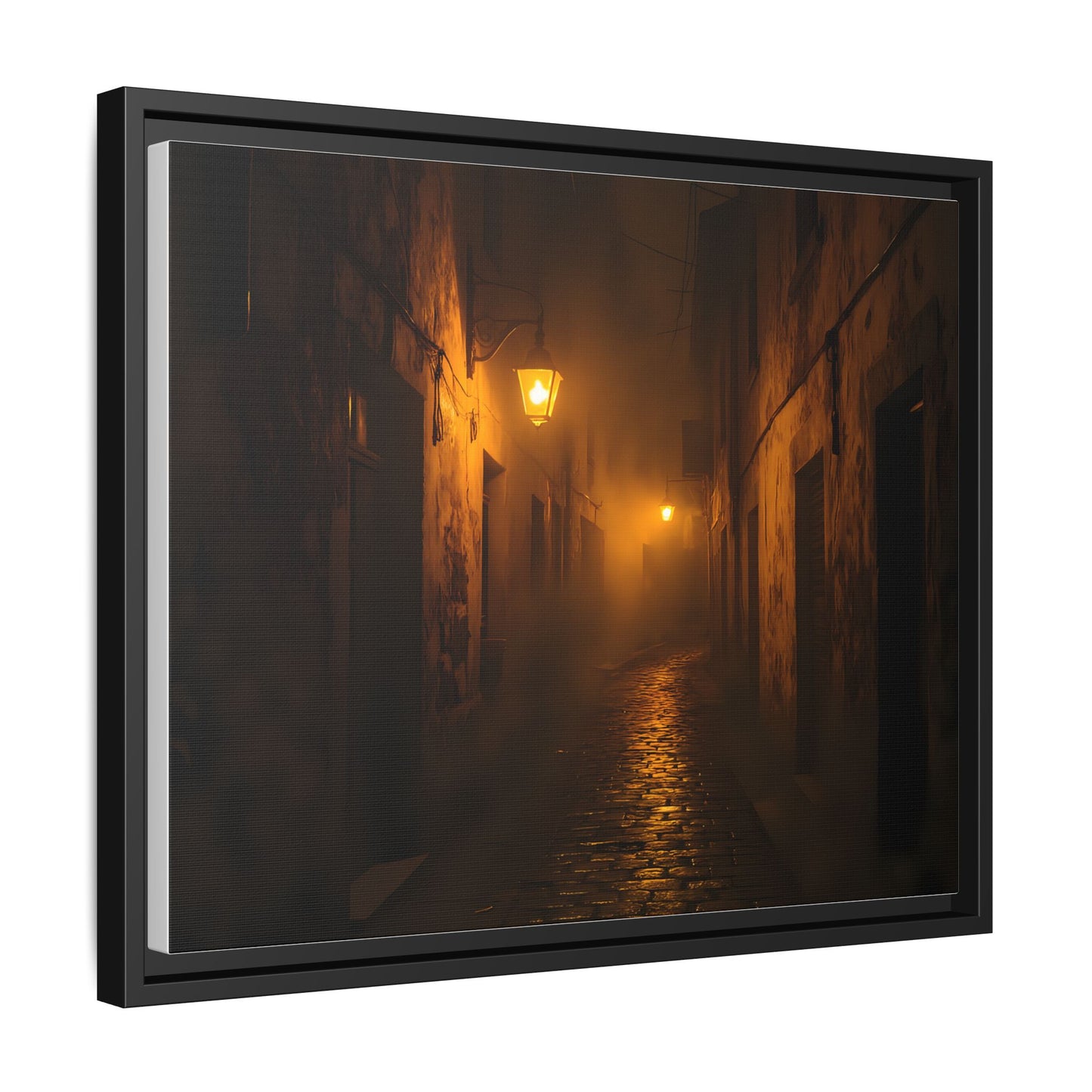 Framed Canvas Art, Foggy Street, Moody Wall Decor, Cozy Home Aesthetic, Gift for Art Lovers, Nighttime Atmosphere