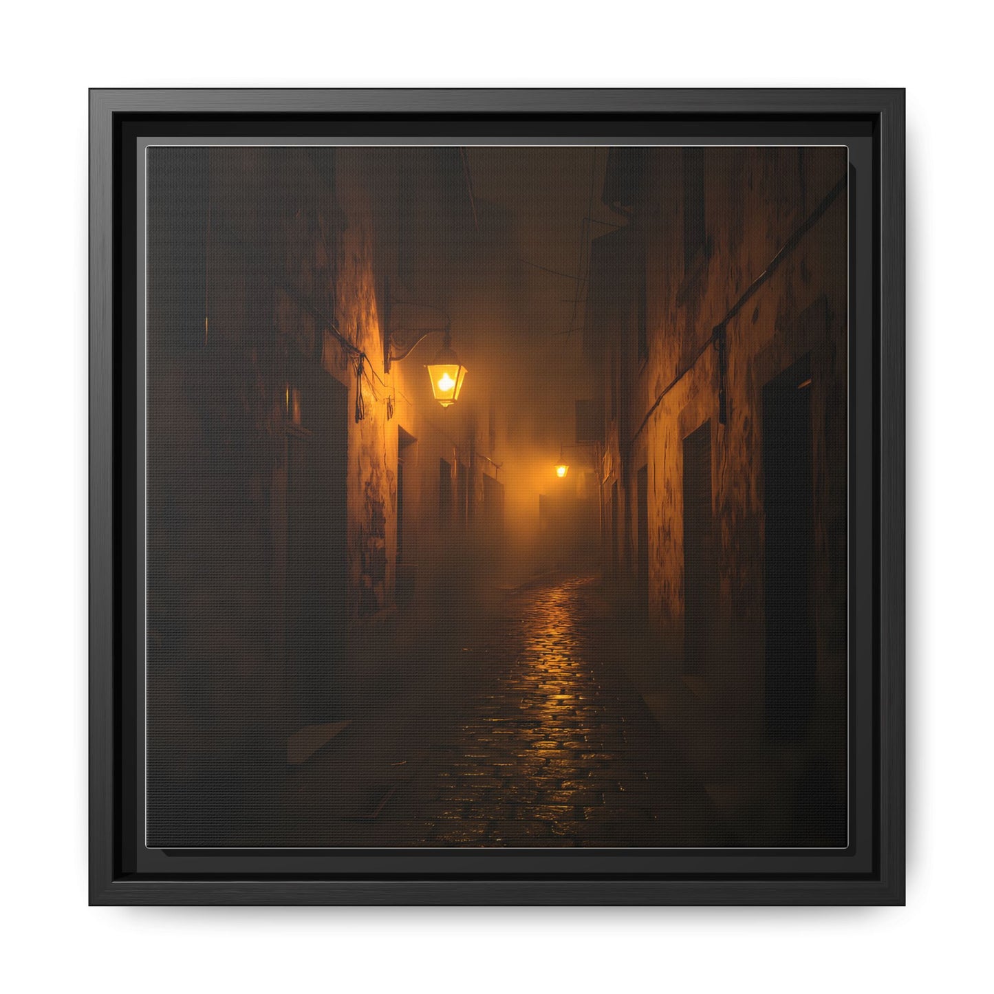 Framed Canvas Art, Foggy Street, Moody Wall Decor, Cozy Home Aesthetic, Gift for Art Lovers, Nighttime Atmosphere